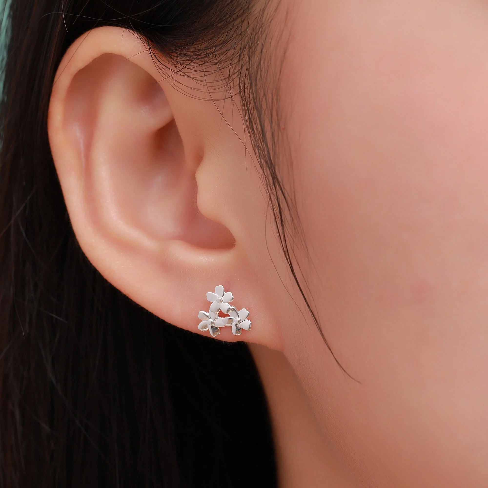 Cherry Blossom Flower Stud Earrings in Sterling Silver, Cherry Blossom Flower Earrings, Daisy Earrings, Flower Bouquets Earrings - Image 2
