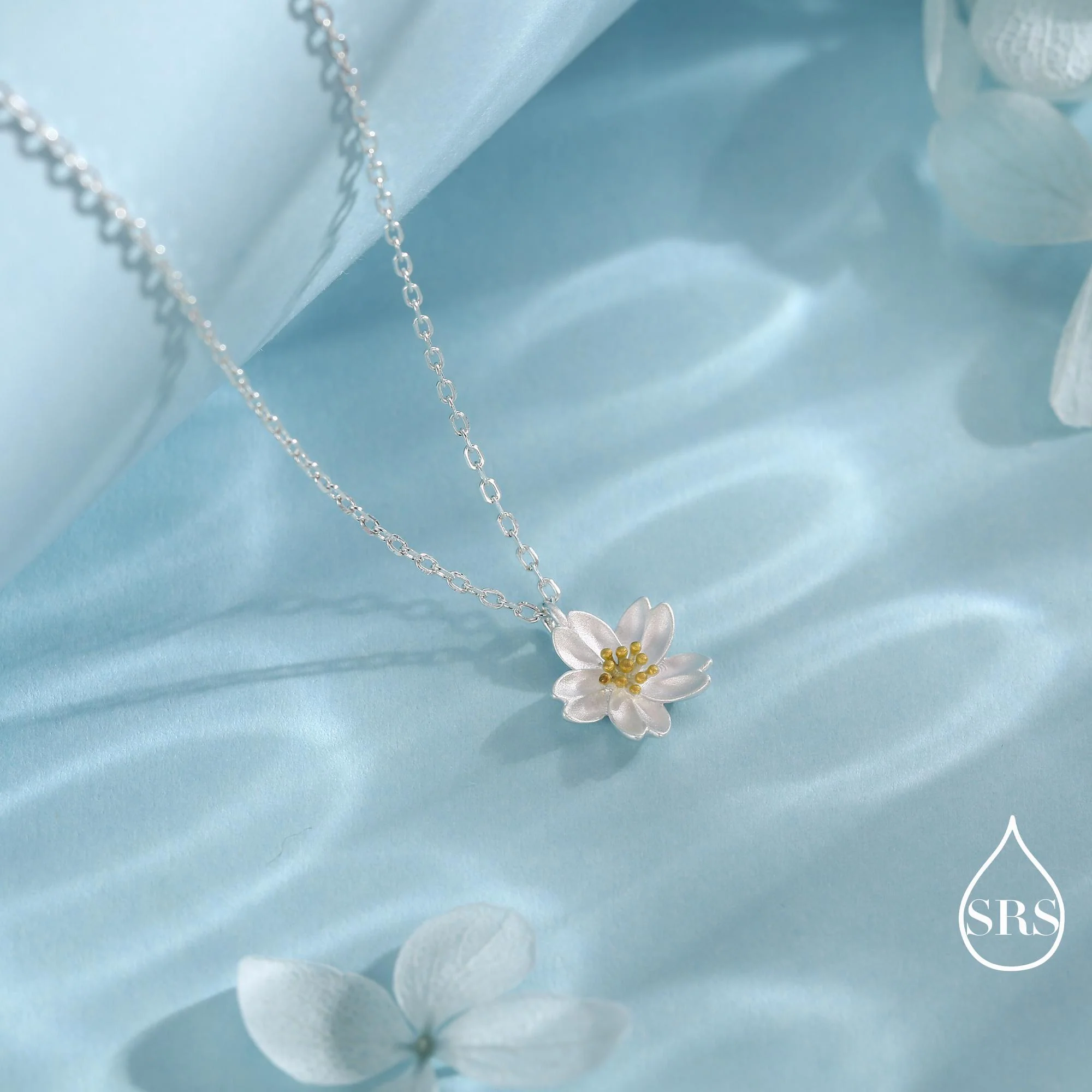 Cherry Blossom Flower Tiny Pendant Necklace in Sterling Silver, Nature Inspired Flower Necklace, January Birth Flower, Botanical - Image 3