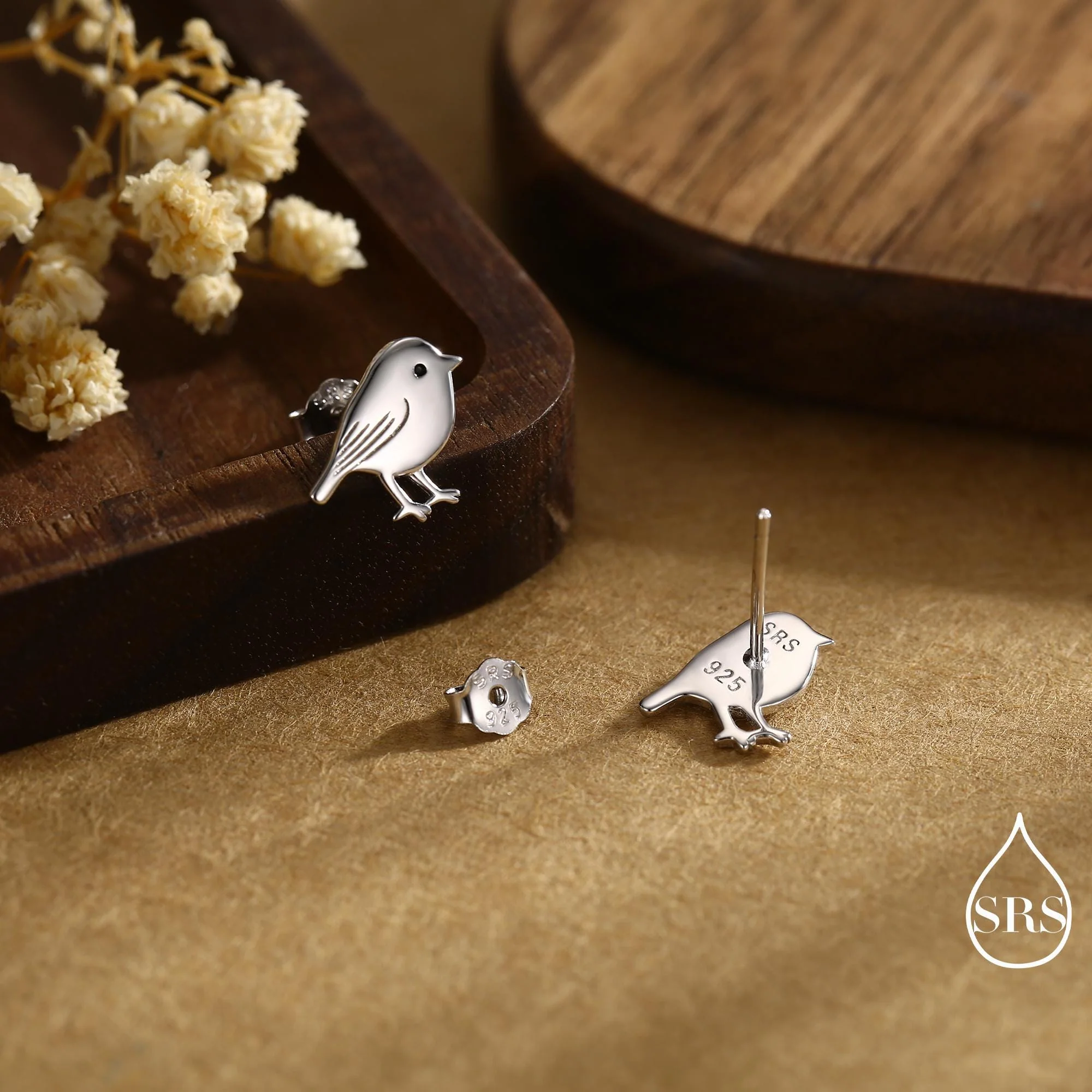 Chickadee Bird Stud Earrings in Sterling Silver, Silver or Gold or Rose Gold, Polished Cute Bird Earrings, Nature Inspired Animal Earrings - Image 3