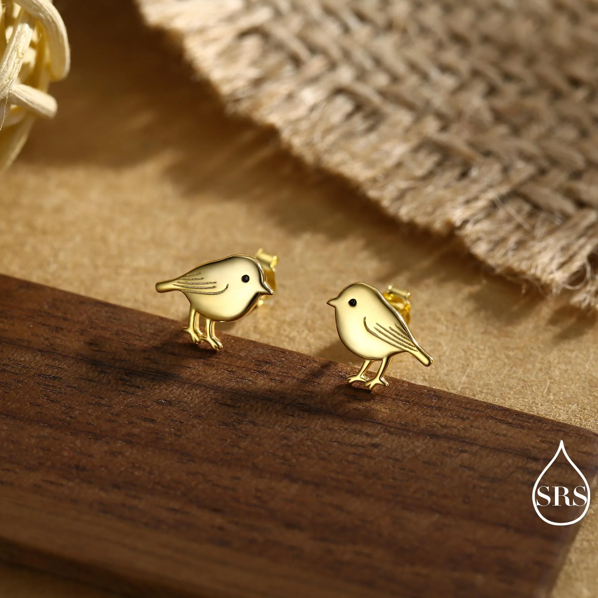 Chickadee Bird Stud Earrings in Sterling Silver, Silver or Gold or Rose Gold, Polished Cute Bird Earrings, Nature Inspired Animal Earrings - Image 5