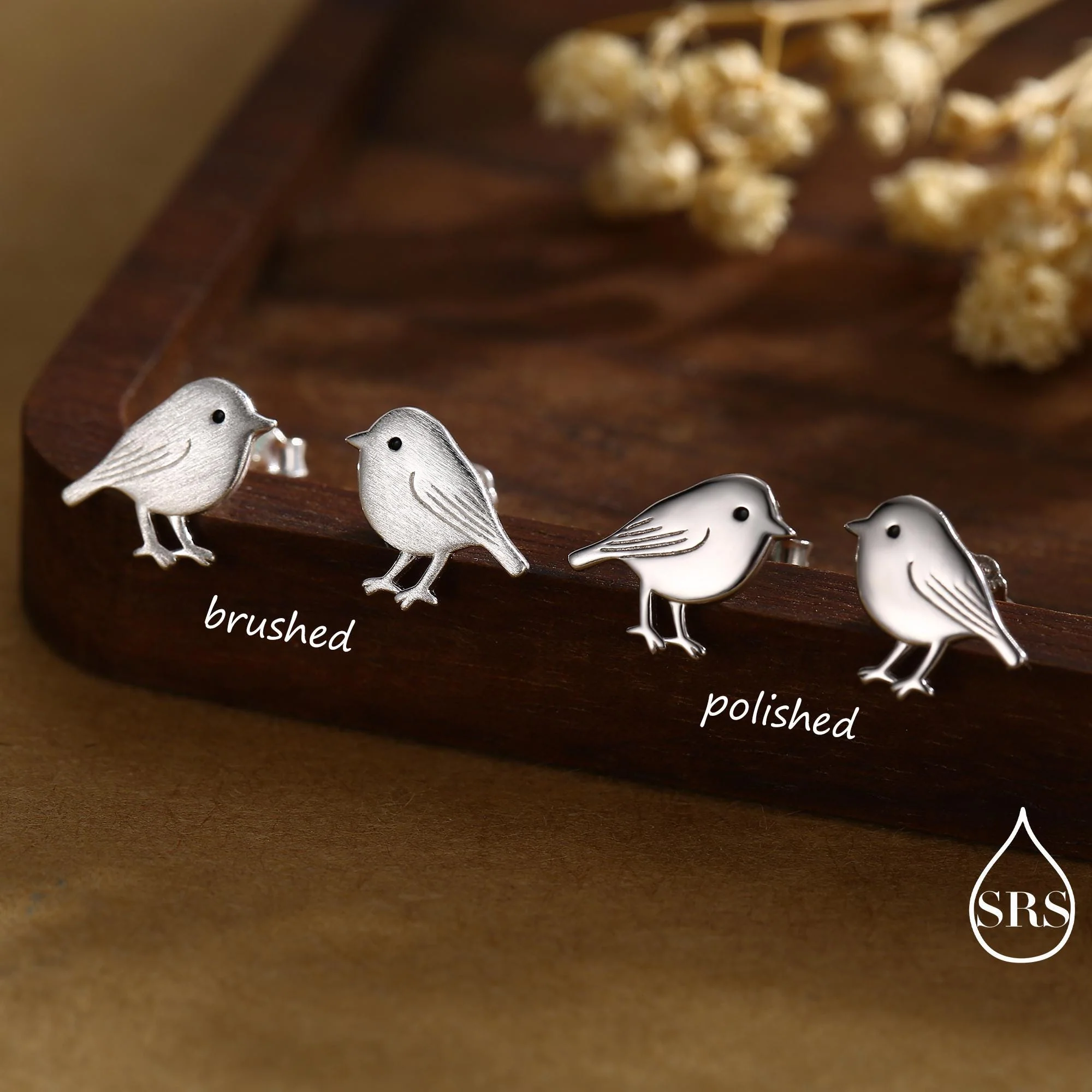 Chickadee Bird Stud Earrings in Sterling Silver, Brushed Textured Finish, Cute Bird Earrings, Nature Inspired Animal Earrings - Image 2