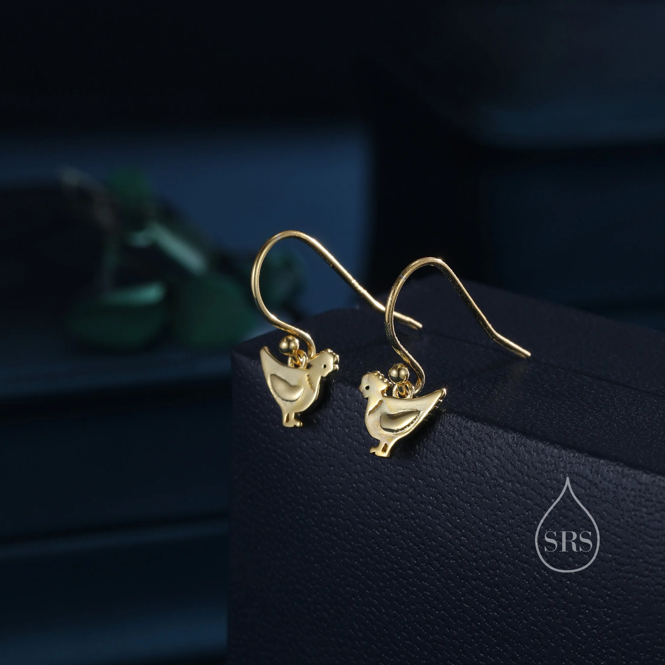 Chicken Drop Hook Earrings in Sterling Silver, Silver or Gold or Rose Gold, Nature Inspired Bird Earrings, Farm Animal Earrings - Image 3