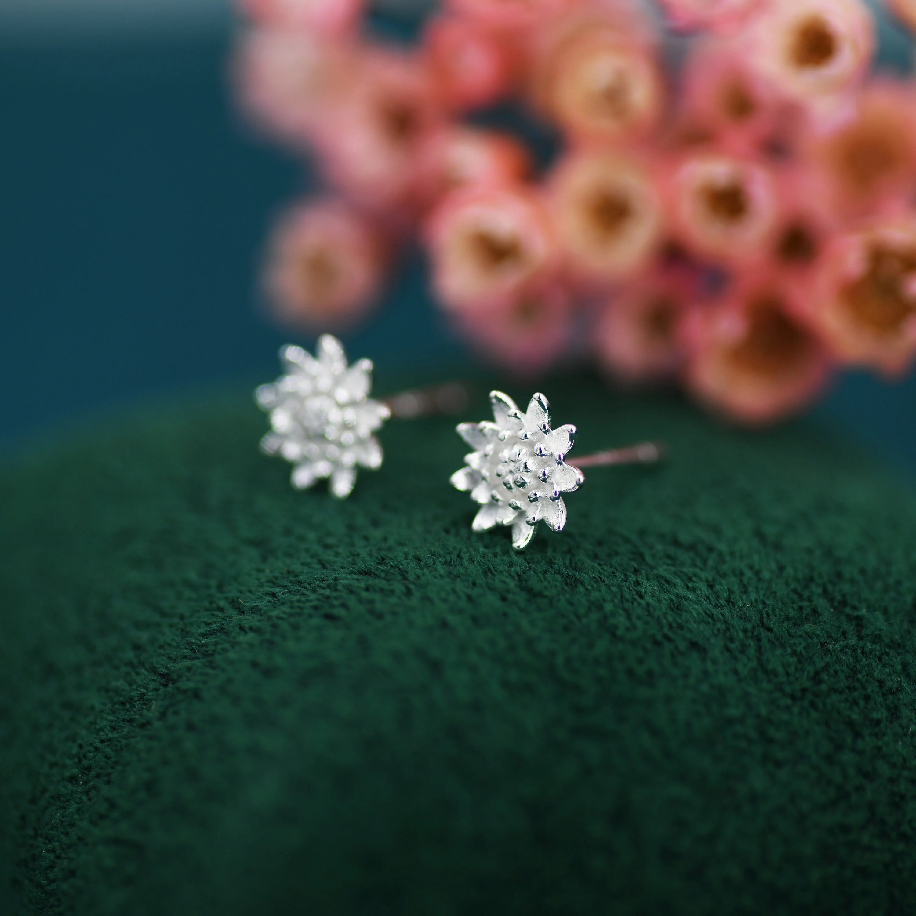 Chrysanthemum Flower Stud Earrings in Sterling Silver, Silver or Gold, Nature Inspired Flower Earrings, November Birth Flower, Botanical - Image 2