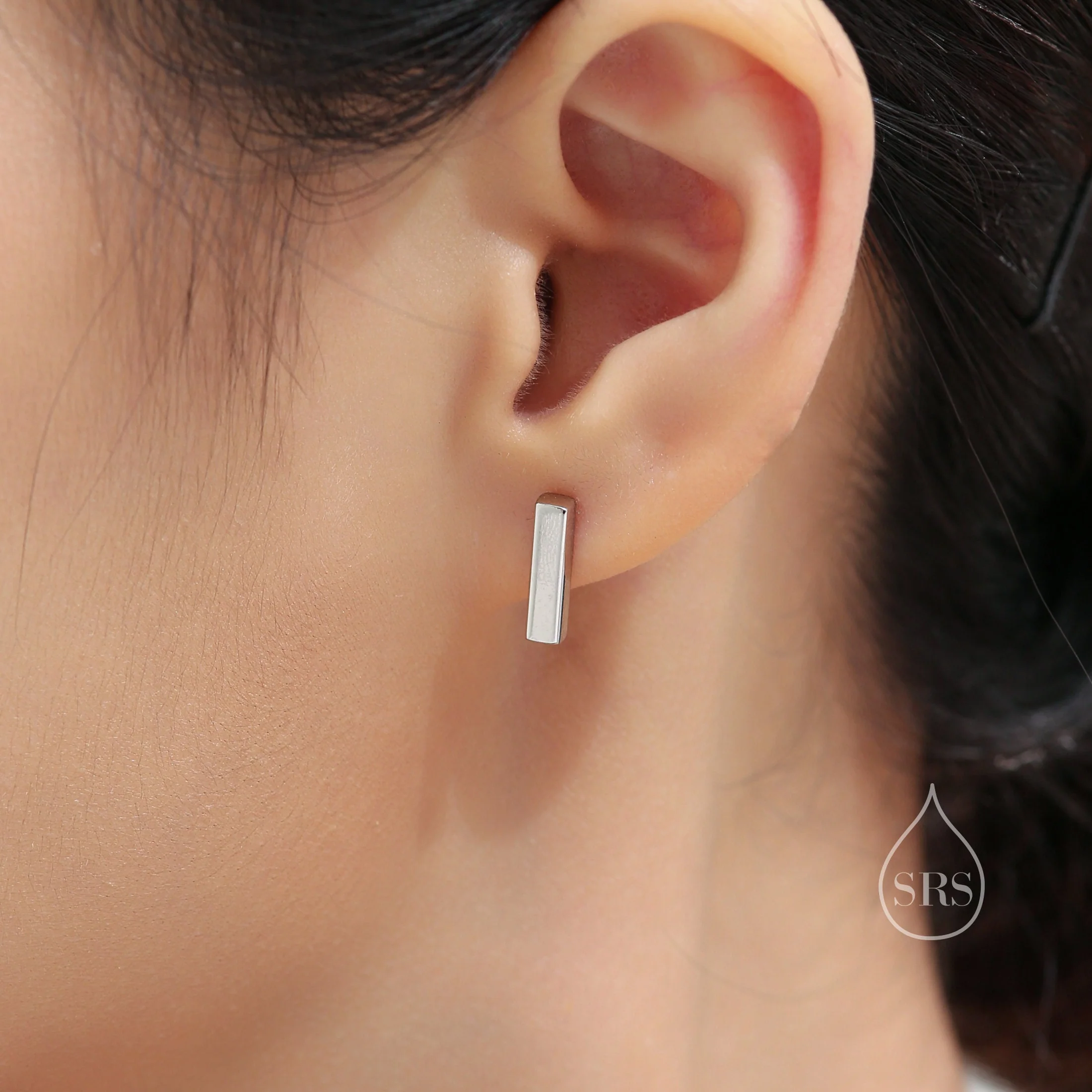 Chunky Geometric 12MM Bar Stud Earrings in Sterling Silver, Polished or Textured, Chunky Bar Earrings - Image 3