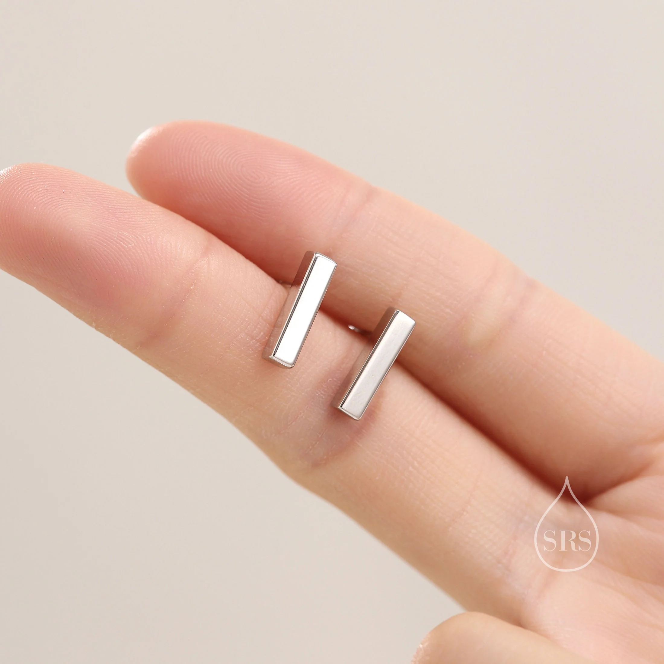 Chunky Geometric 12MM Bar Stud Earrings in Sterling Silver, Polished or Textured, Chunky Bar Earrings - Image 8