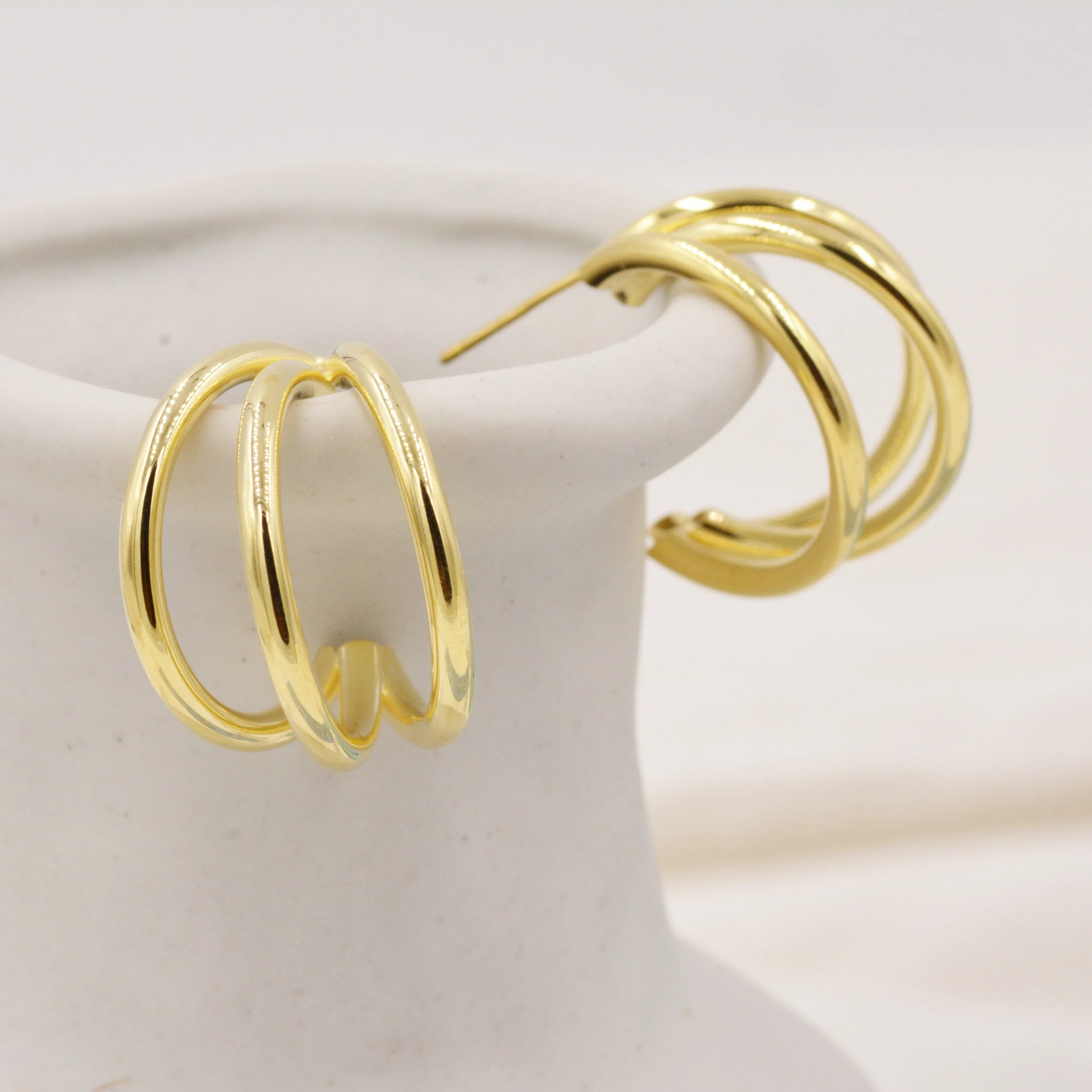 Chunky Triple Hoop Earrings in Sterling Silver, Silver or Gold Finish, Large Hoop Earrings, Chunky but Light Weight - Image 3