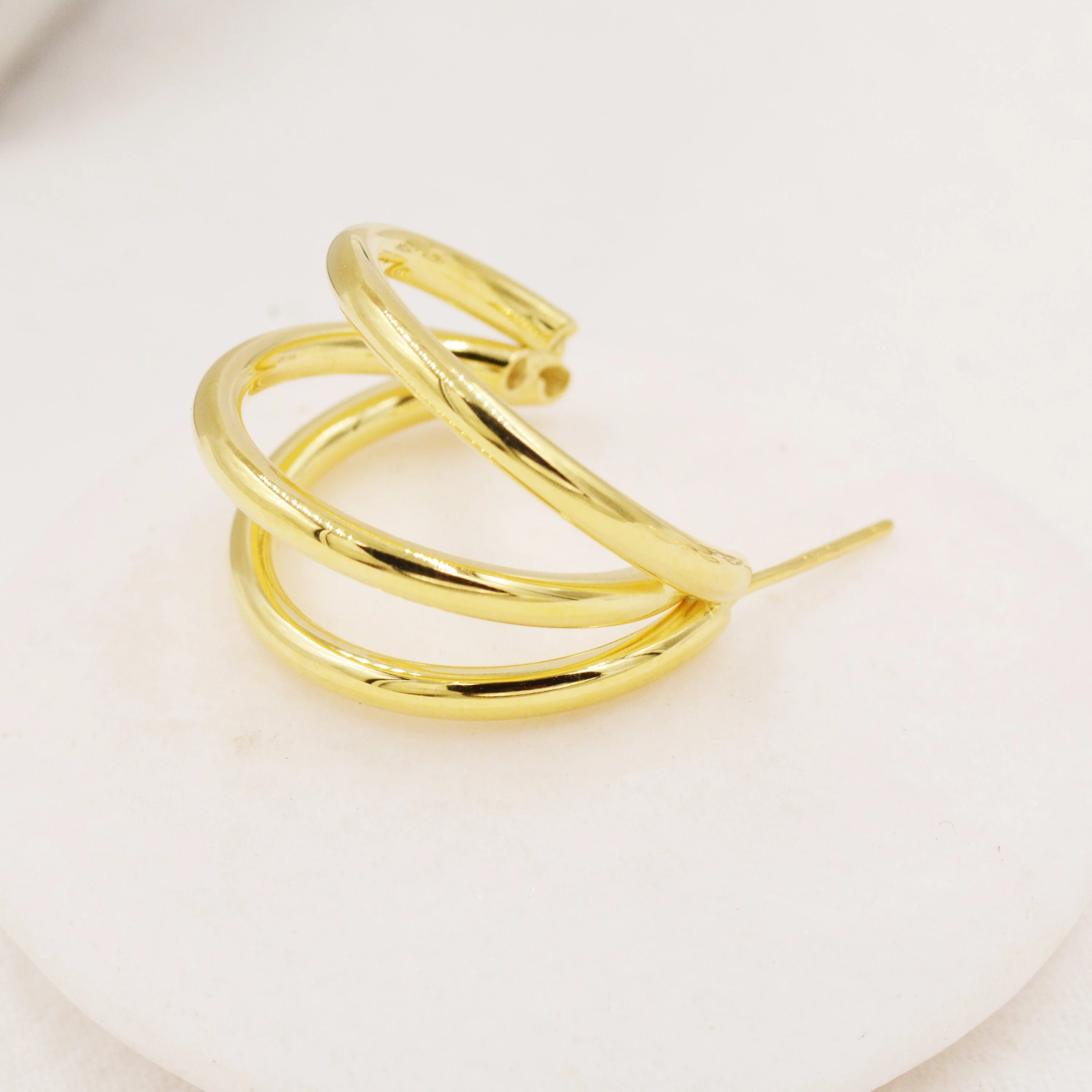 Chunky Triple Hoop Earrings in Sterling Silver, Silver or Gold Finish, Large Hoop Earrings, Chunky but Light Weight - Image 4