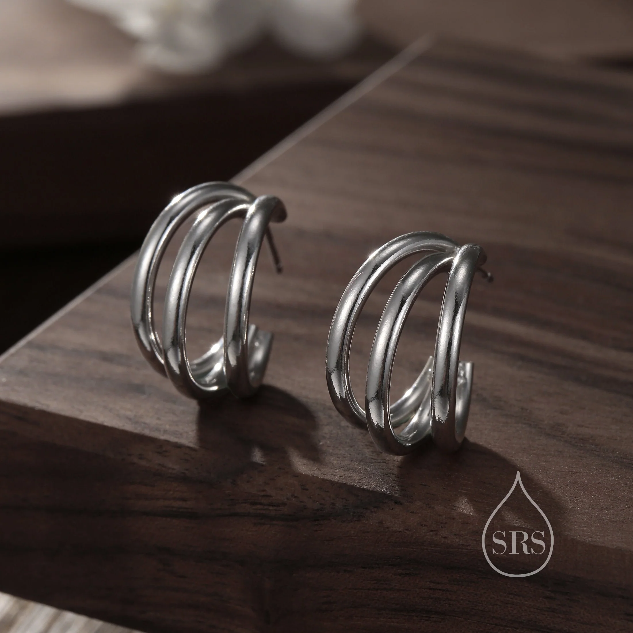 Chunky Triple Hoop Earrings in Sterling Silver, Silver or Gold Finish, Large Hoop Earrings, Chunky but Light Weight - Image 6