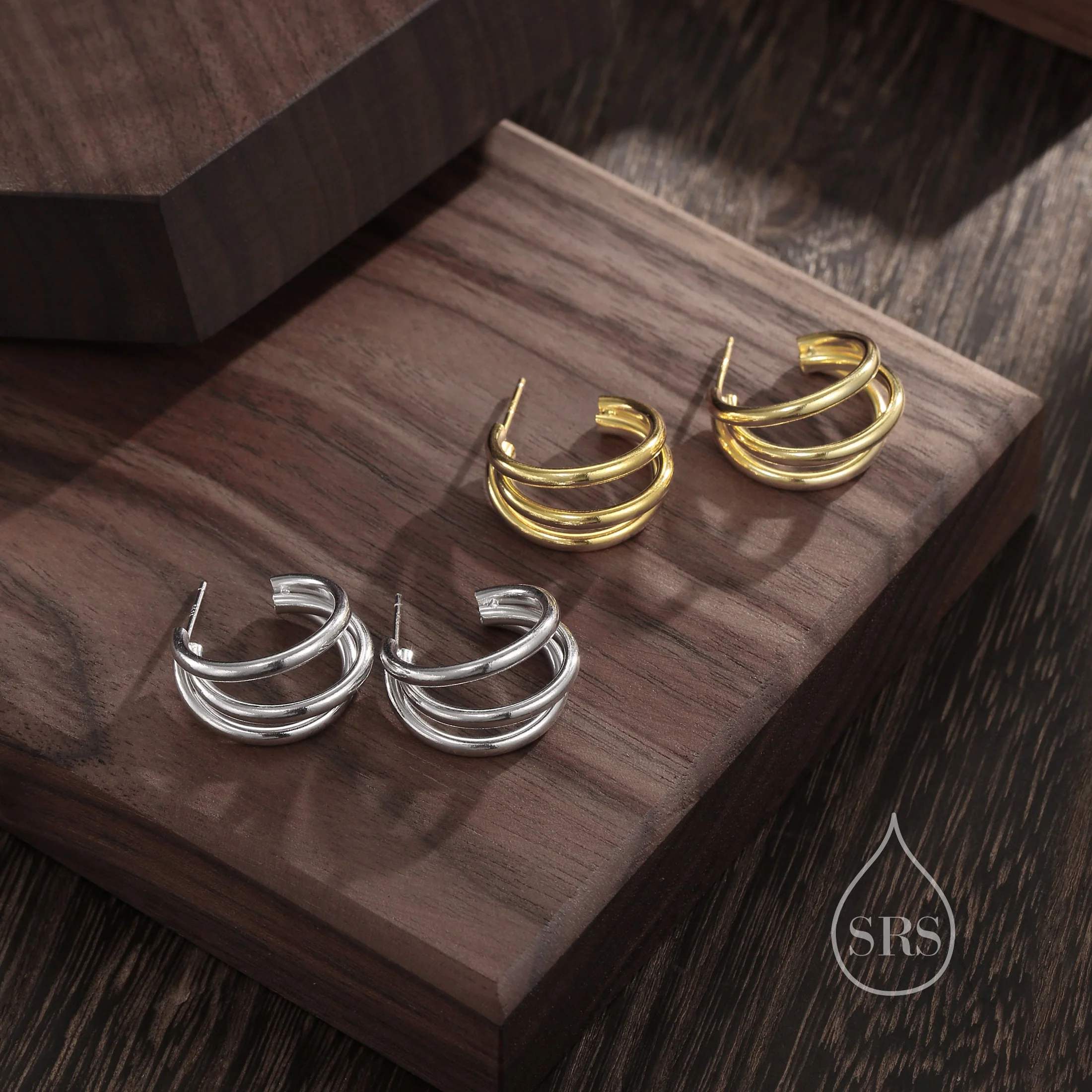 Chunky Triple Hoop Earrings in Sterling Silver, Silver or Gold Finish, Large Hoop Earrings, Chunky but Light Weight - Image 8