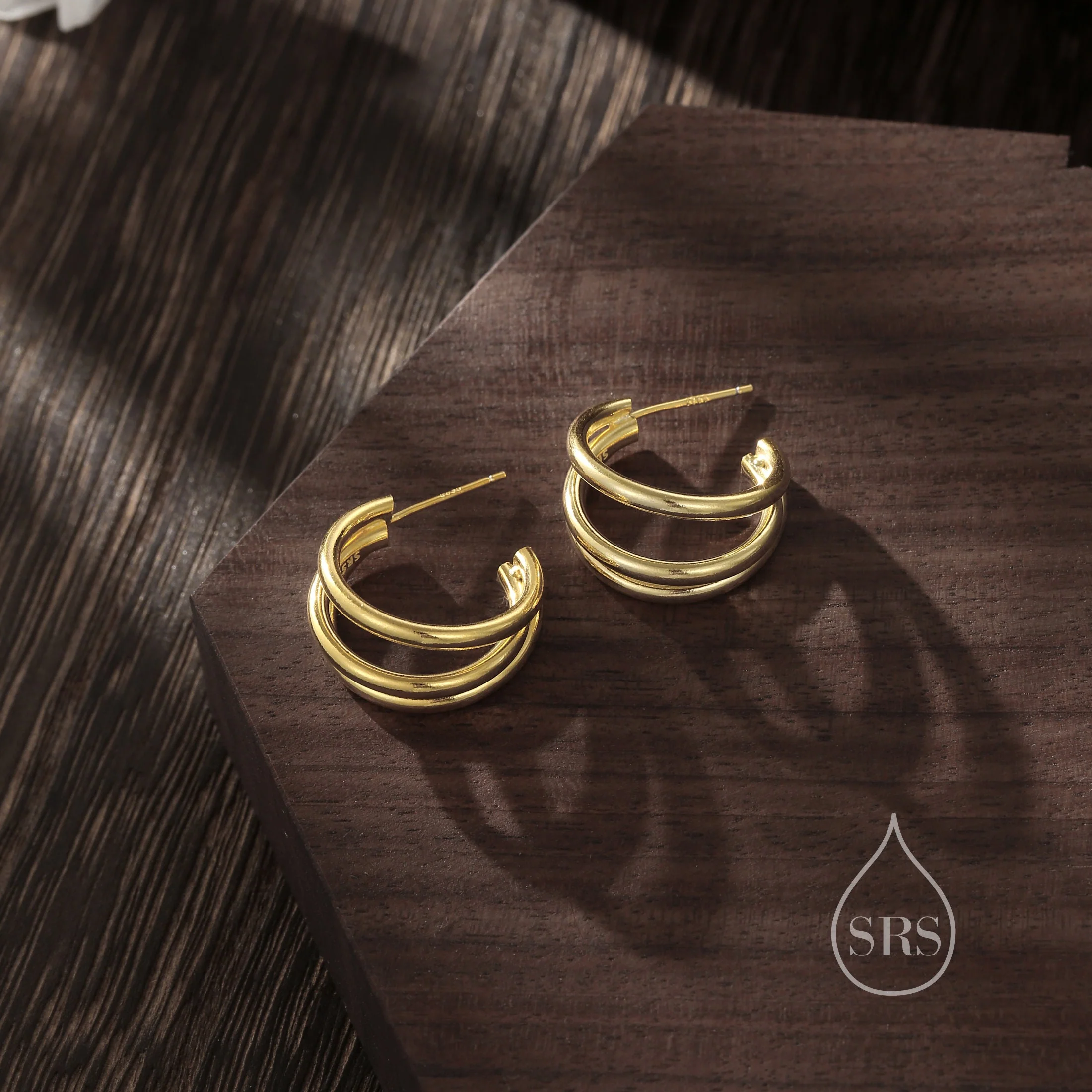 Chunky Triple Hoop Earrings in Sterling Silver, Silver or Gold Finish, Large Hoop Earrings, Chunky but Light Weight - Image 9