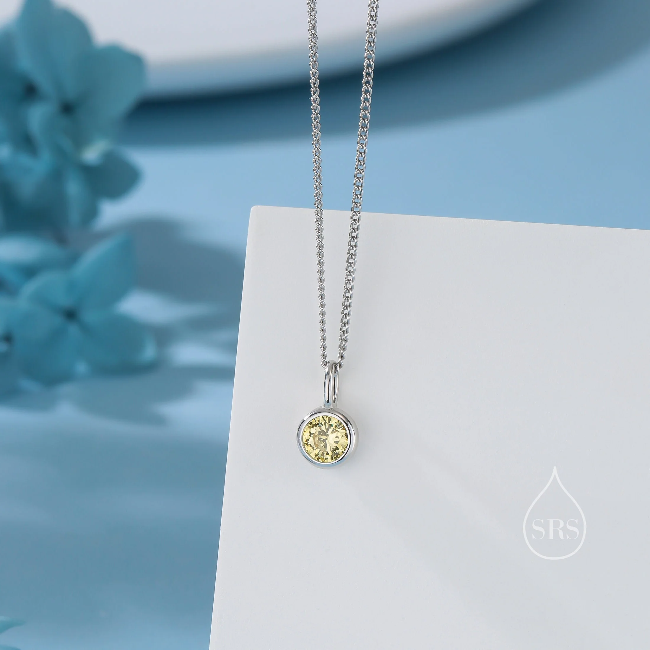 Citrine Yellow CZ Bubble Pendant Necklace in Sterling Silver, Silver or Gold or Rose Gold, 1 Ct Zircon Bezel Necklace, November Birthstone