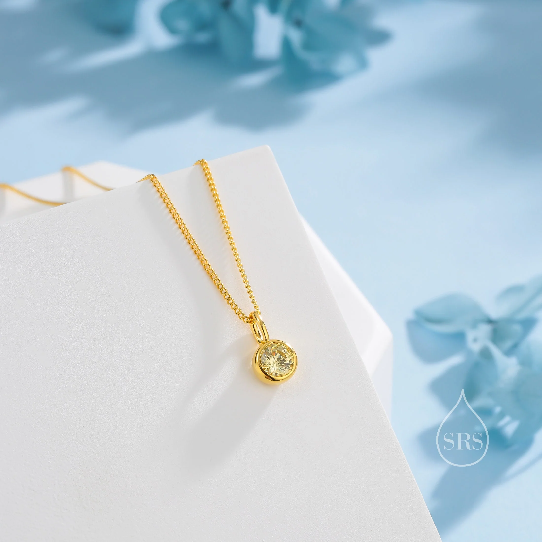 Citrine Yellow CZ Bubble Pendant Necklace in Sterling Silver, Silver or Gold or Rose Gold, 1 Ct Zircon Bezel Necklace, November Birthstone - Image 5