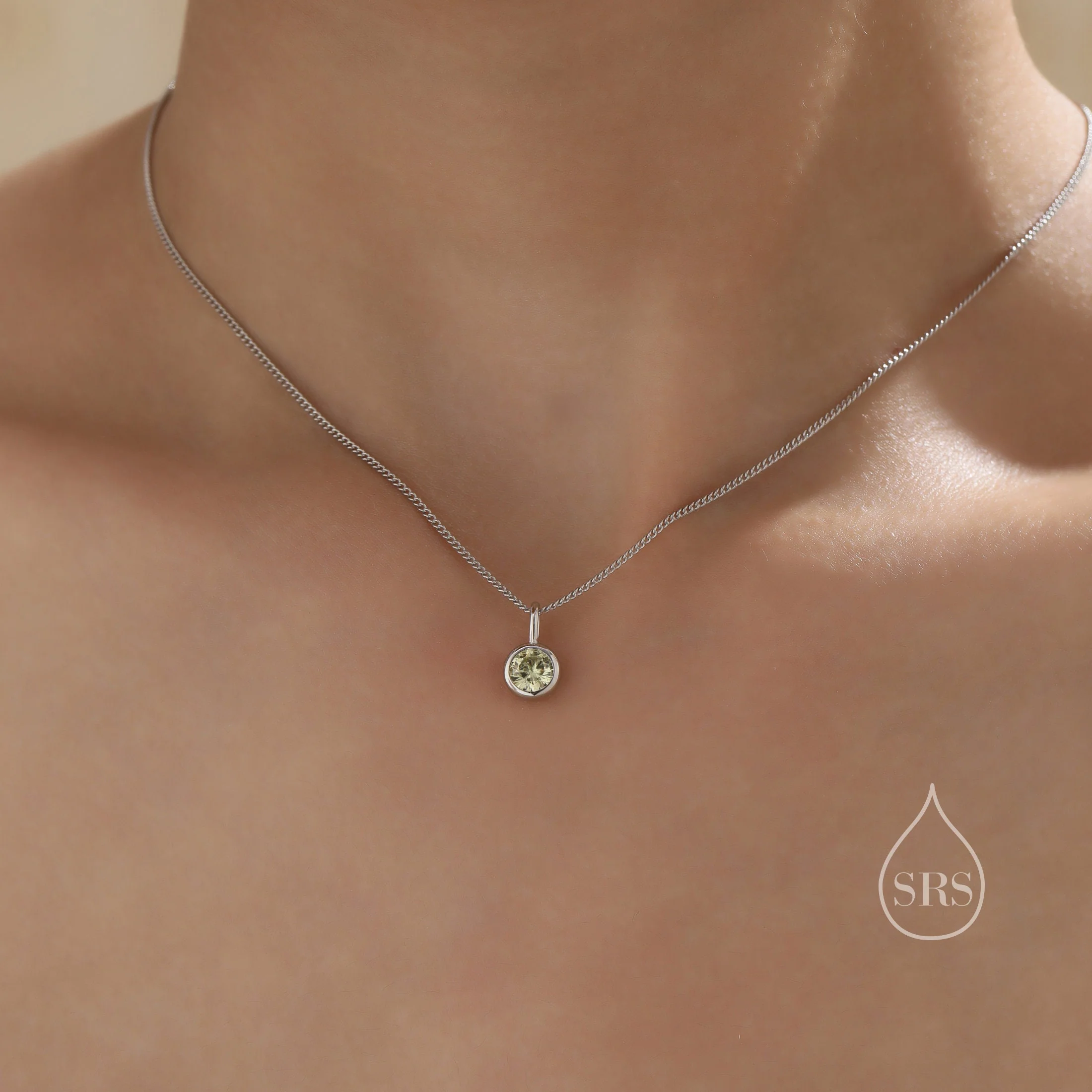 Citrine Yellow CZ Bubble Pendant Necklace in Sterling Silver, Silver or Gold or Rose Gold, 1 Ct Zircon Bezel Necklace, November Birthstone - Image 6