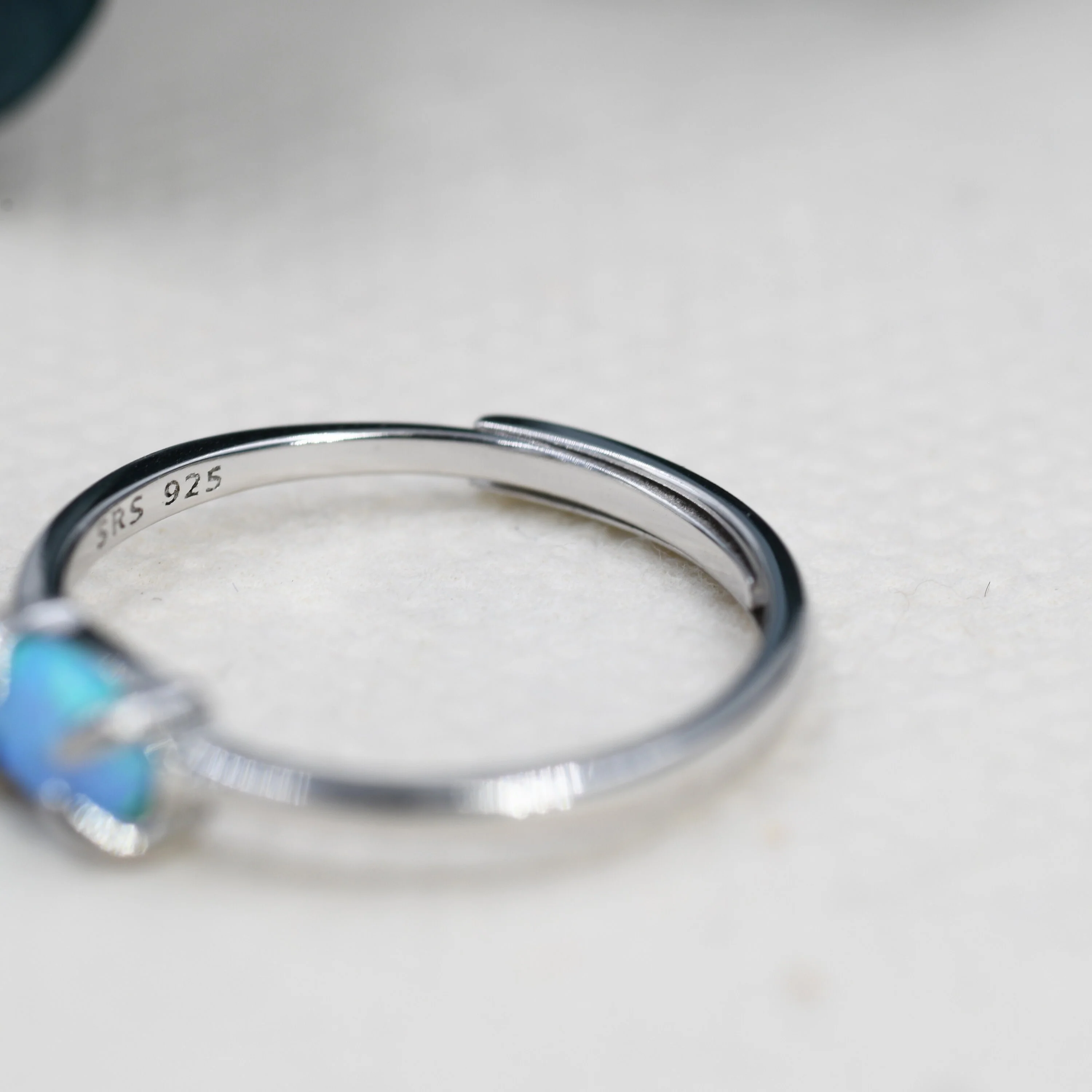 Clawed Blue Opal Oval Ring in Sterling Silver, Adjustable Size Opal Ring, Prong Set, Lab Opal Stone Ring, Opal Ring, Delicate Stacking Ring - Image 3