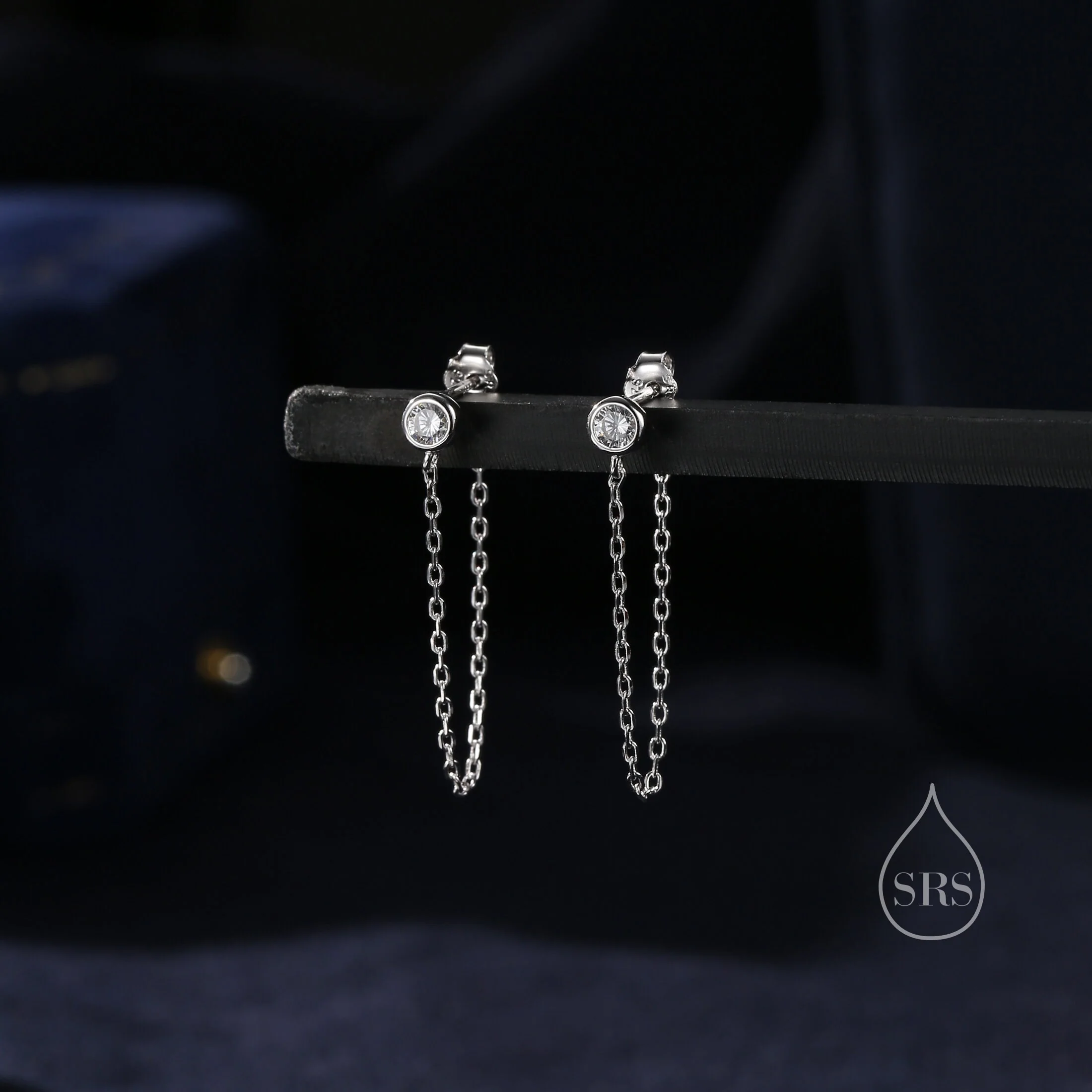 Clear CZ Chain Ear Jacket in Sterling Silver, Silver or Gold, Front and Back Earrings, Two Part Earrings, Linking Chain Earrings