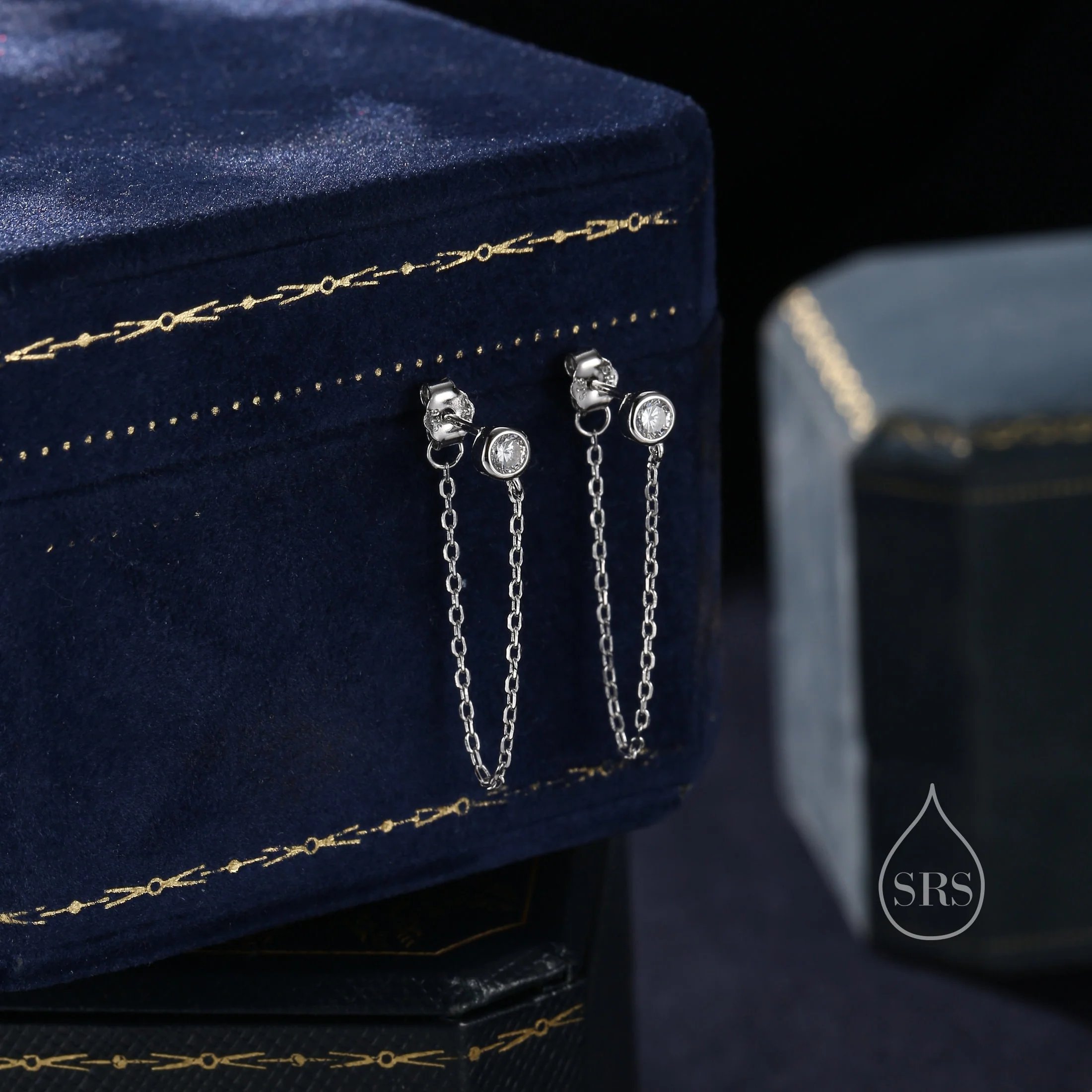 Clear CZ Chain Ear Jacket in Sterling Silver, Silver or Gold, Front and Back Earrings, Two Part Earrings, Linking Chain Earrings - Image 2
