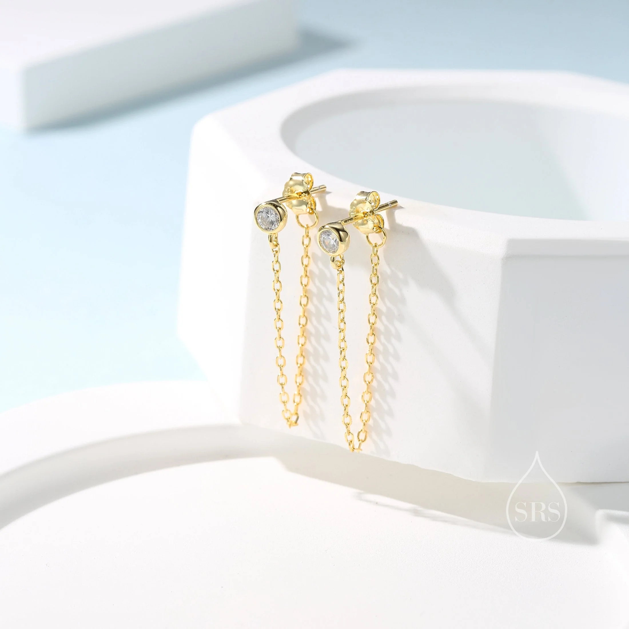 Clear CZ Chain Ear Jacket in Sterling Silver, Silver or Gold, Front and Back Earrings, Two Part Earrings, Linking Chain Earrings - Image 3
