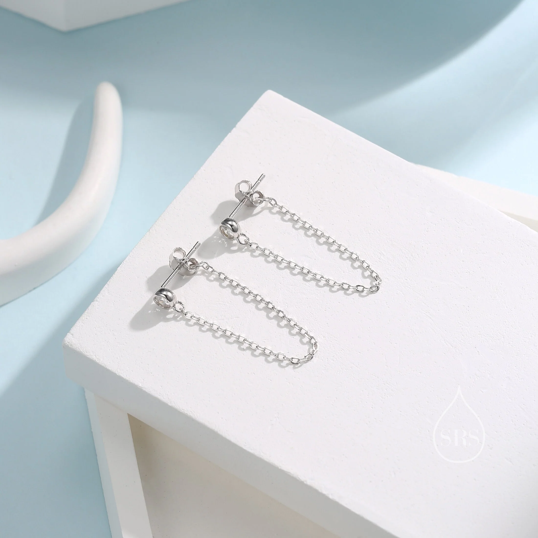 Clear CZ Chain Ear Jacket in Sterling Silver, Silver or Gold, Front and Back Earrings, Two Part Earrings, Linking Chain Earrings - Image 4