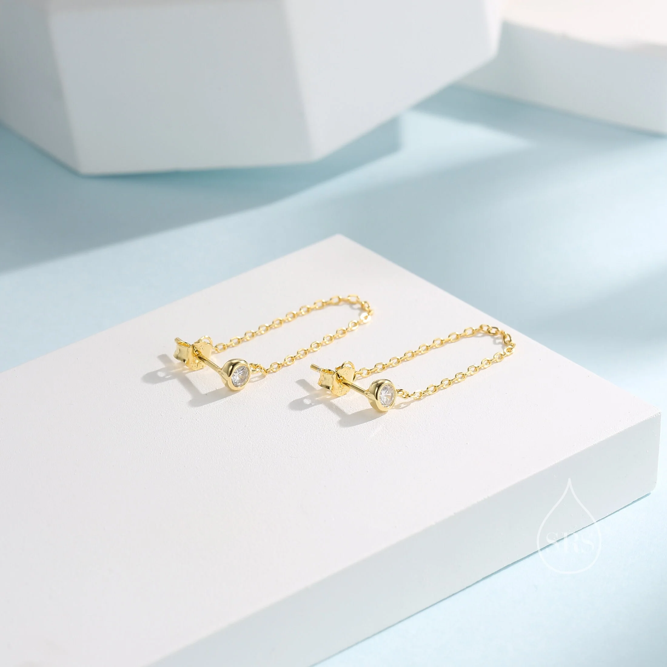 Clear CZ Chain Ear Jacket in Sterling Silver, Silver or Gold, Front and Back Earrings, Two Part Earrings, Linking Chain Earrings - Image 5