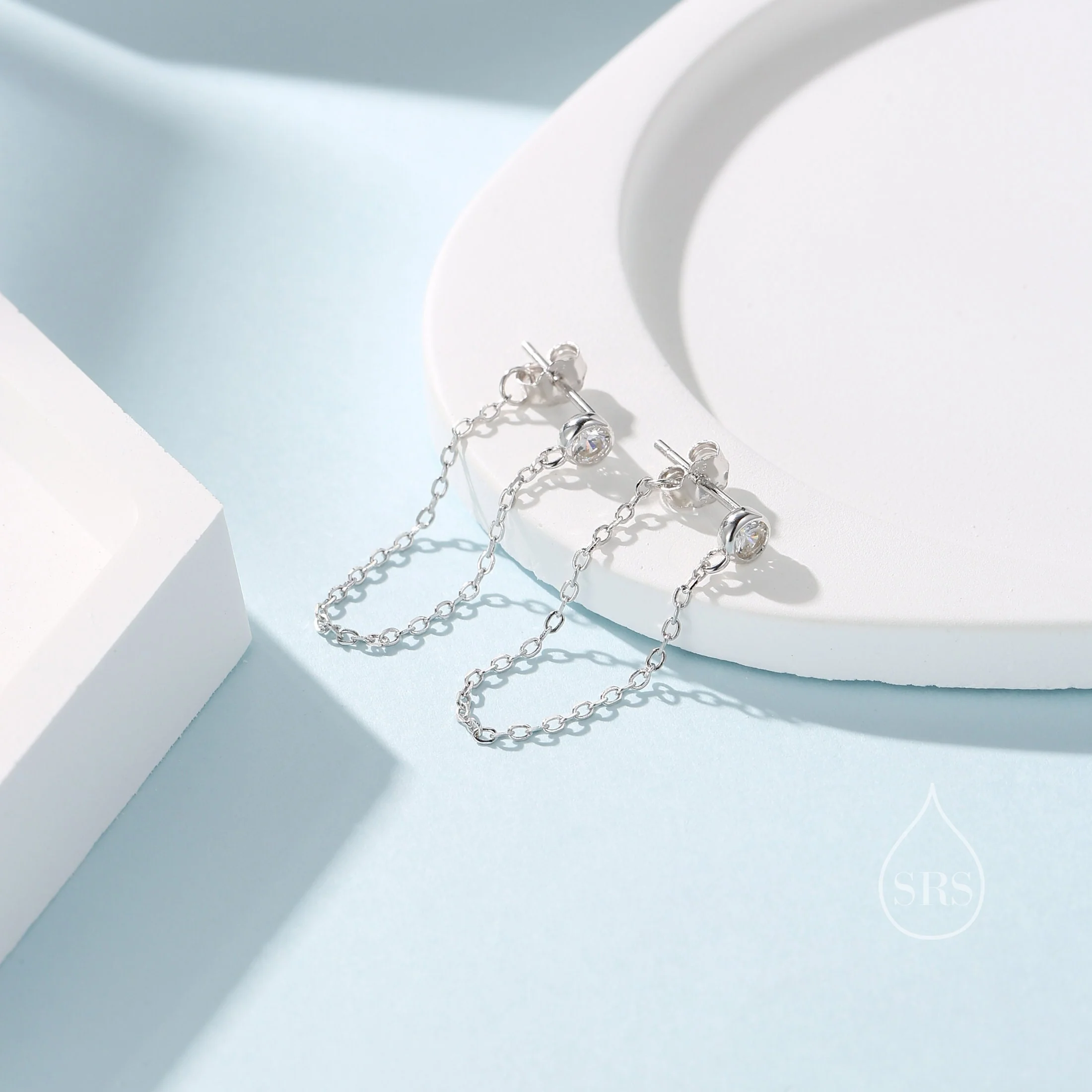 Clear CZ Chain Ear Jacket in Sterling Silver, Silver or Gold, Front and Back Earrings, Two Part Earrings, Linking Chain Earrings - Image 6