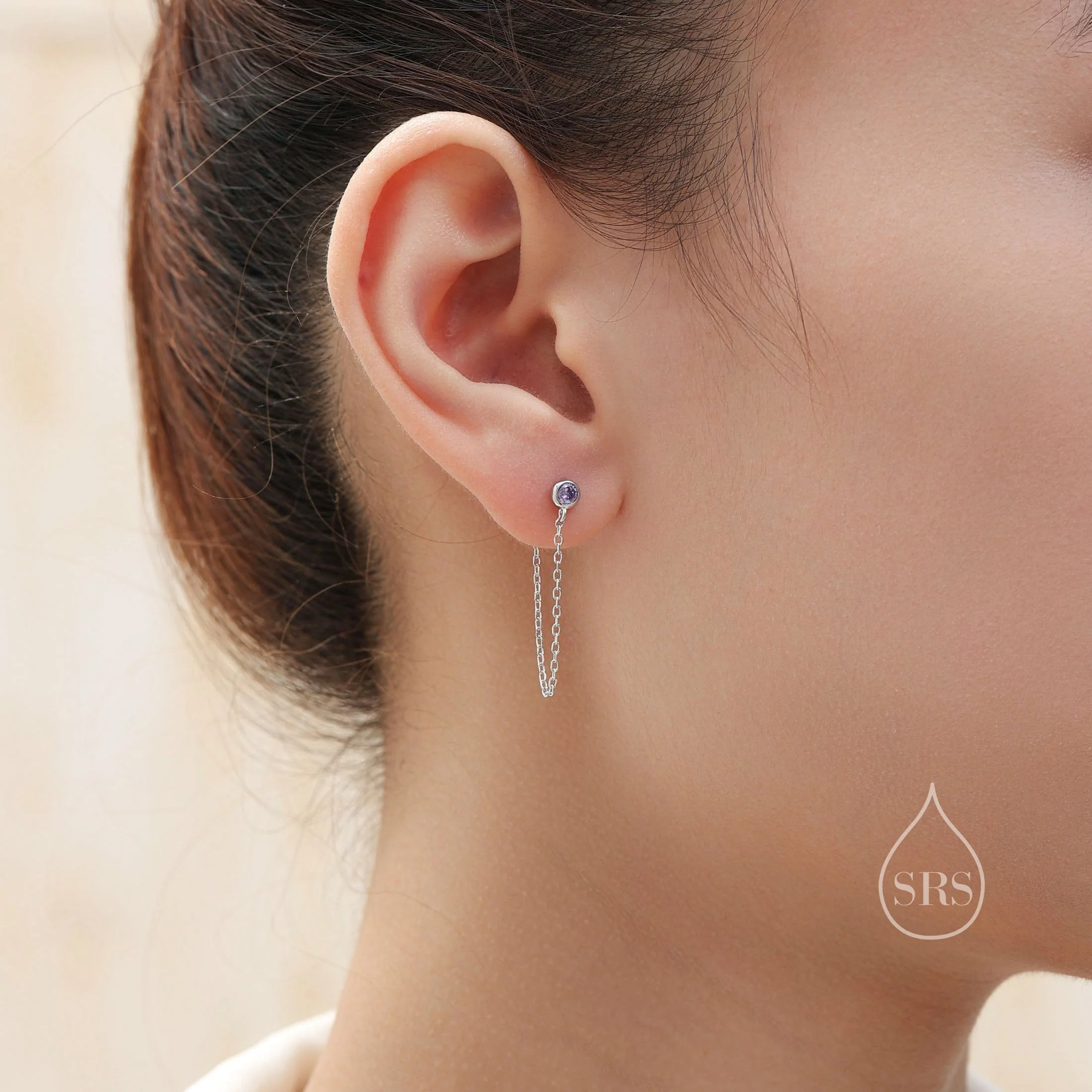 Clear CZ Chain Ear Jacket in Sterling Silver, Silver or Gold, Front and Back Earrings, Two Part Earrings, Linking Chain Earrings - Image 7