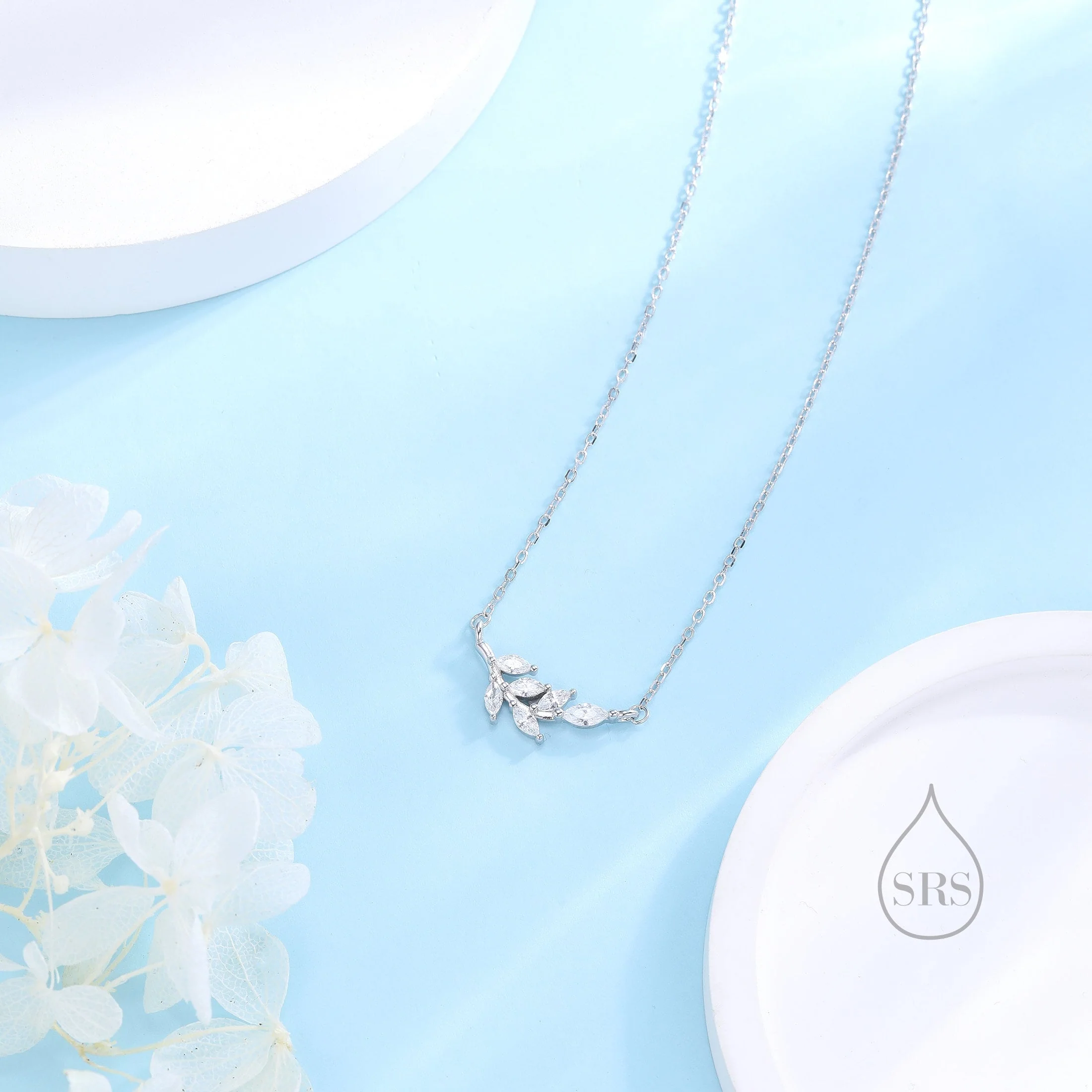Clear CZ Leaf Pendant Necklace in Sterling Silver, Silver or Gold, Olive Leaf Necklace, Olive Branch Necklace, Nature Inspired - Image 3