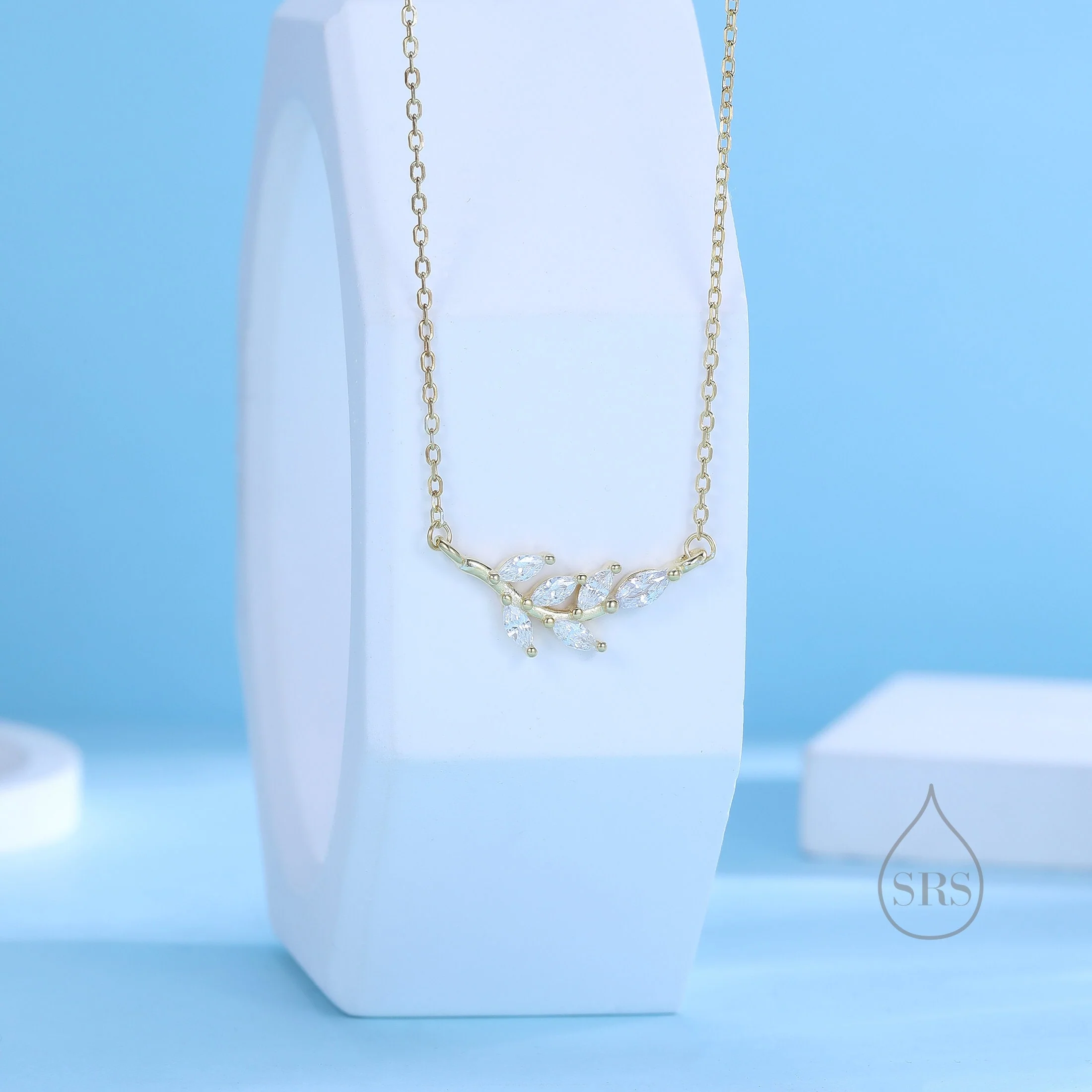Clear CZ Leaf Pendant Necklace in Sterling Silver, Silver or Gold, Olive Leaf Necklace, Olive Branch Necklace, Nature Inspired - Image 4
