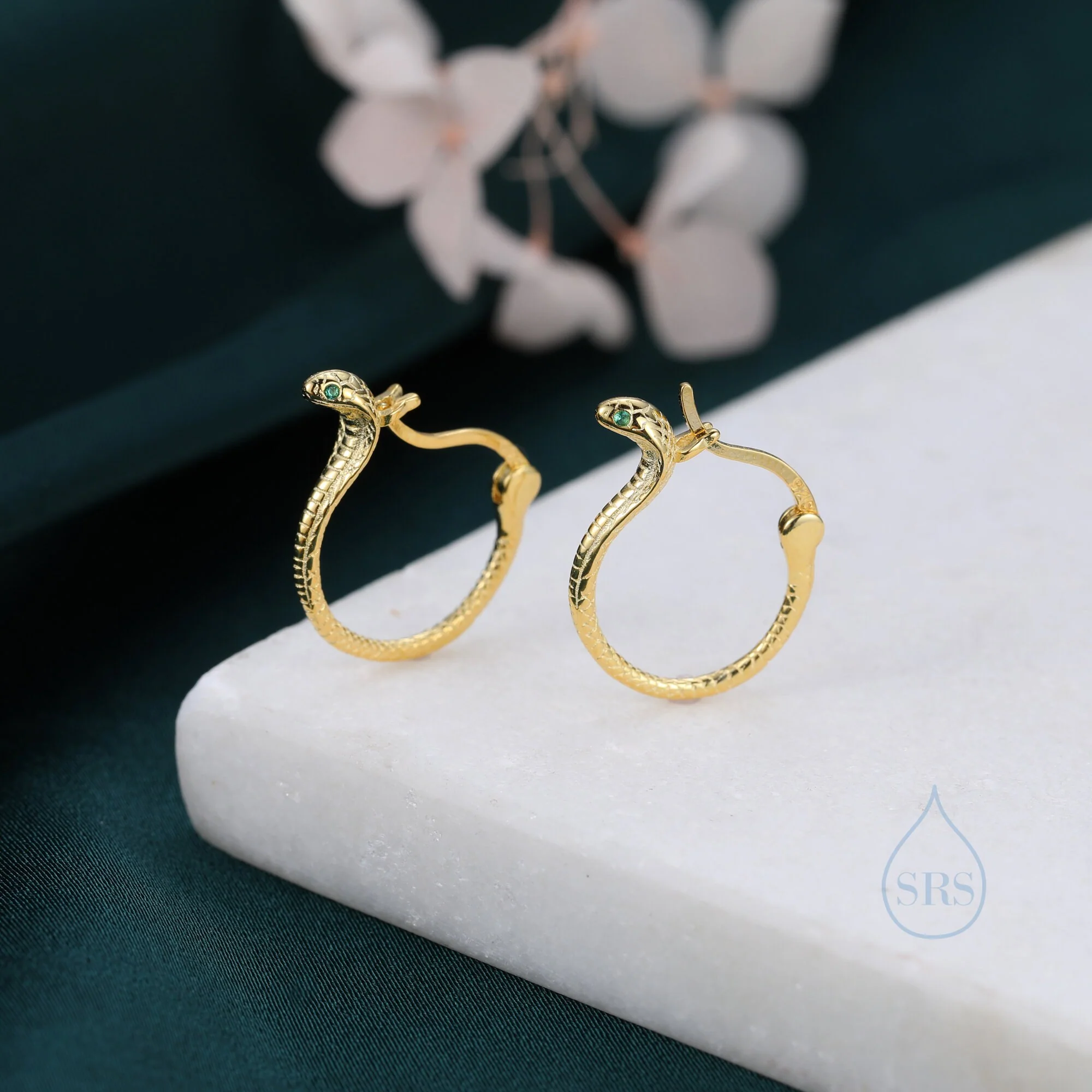 Cobra Snake Huggie Hoops in Sterling Silver, Gold, Rose Gold or Black, 8mm or 12mm, Snake Earrings, Snake Hoops - Image 3