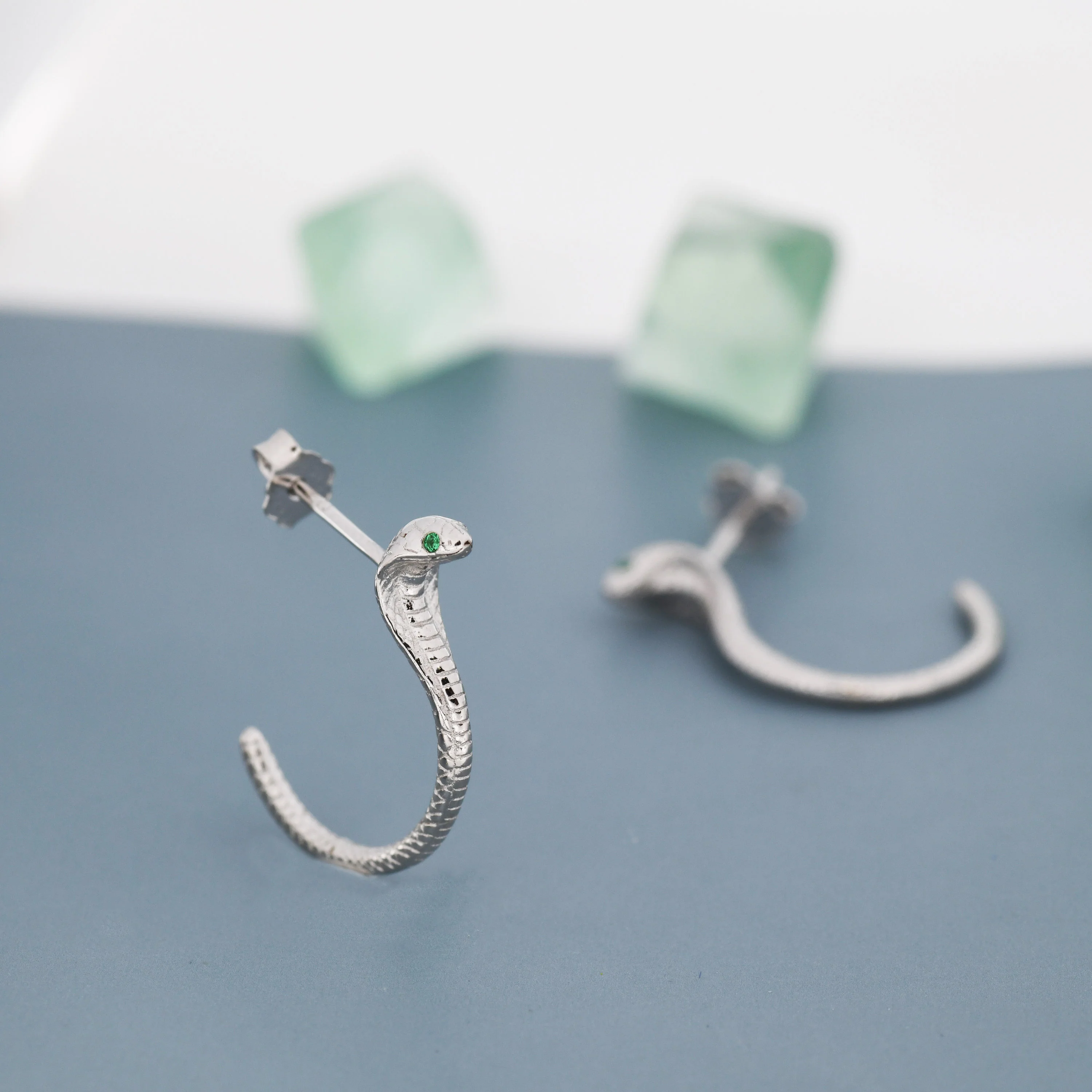 Cobra Snake Stud Earrings in Sterling Silver, Silver or Gold, Snake Earrings, Snake Hoops, Animal Earrings, Nature Inspired - Image 2