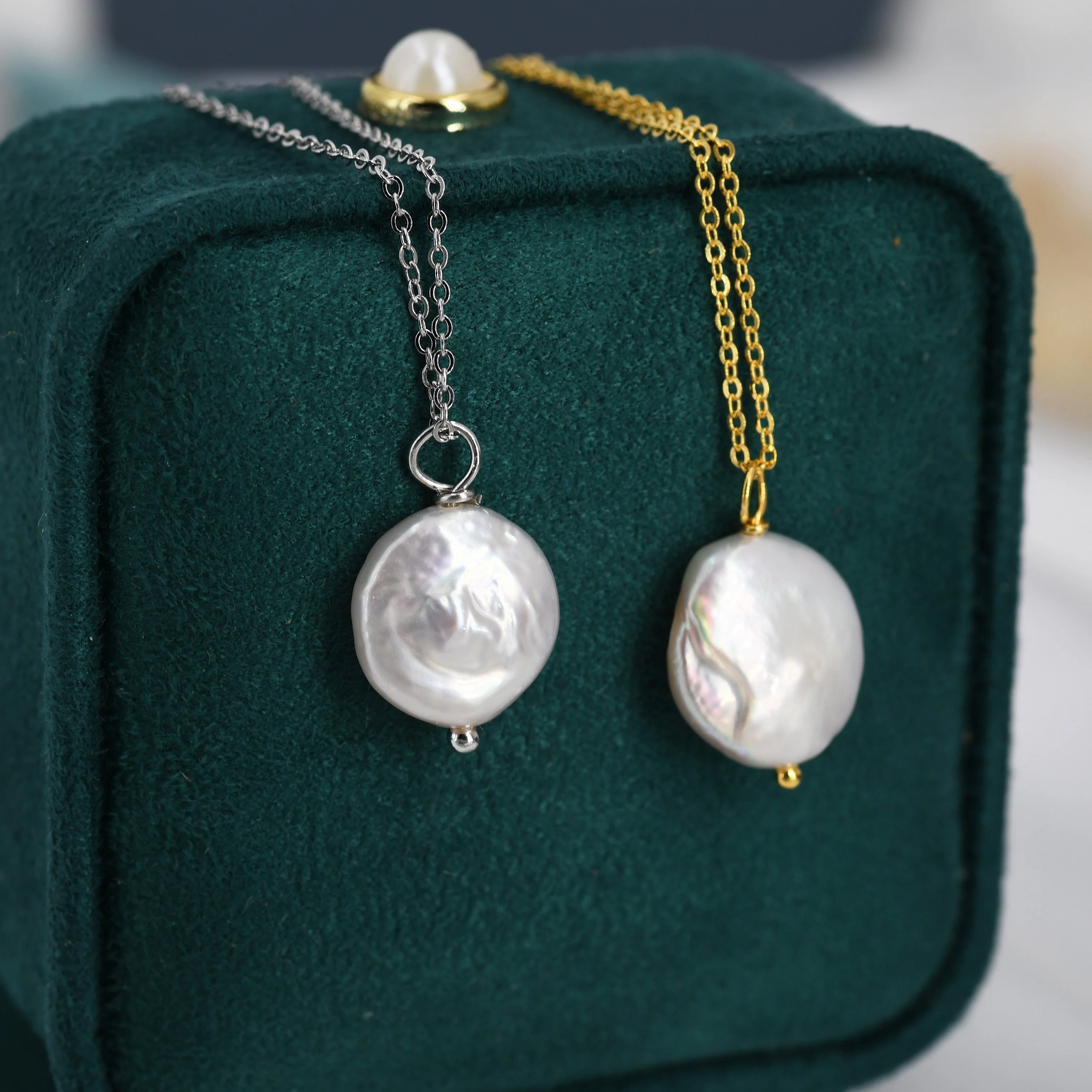 Coin Baroque Pearl Necklace in Sterling Silver, Keshi Pearl Necklace, Natural Freshwater Pearl Necklace - Image 2