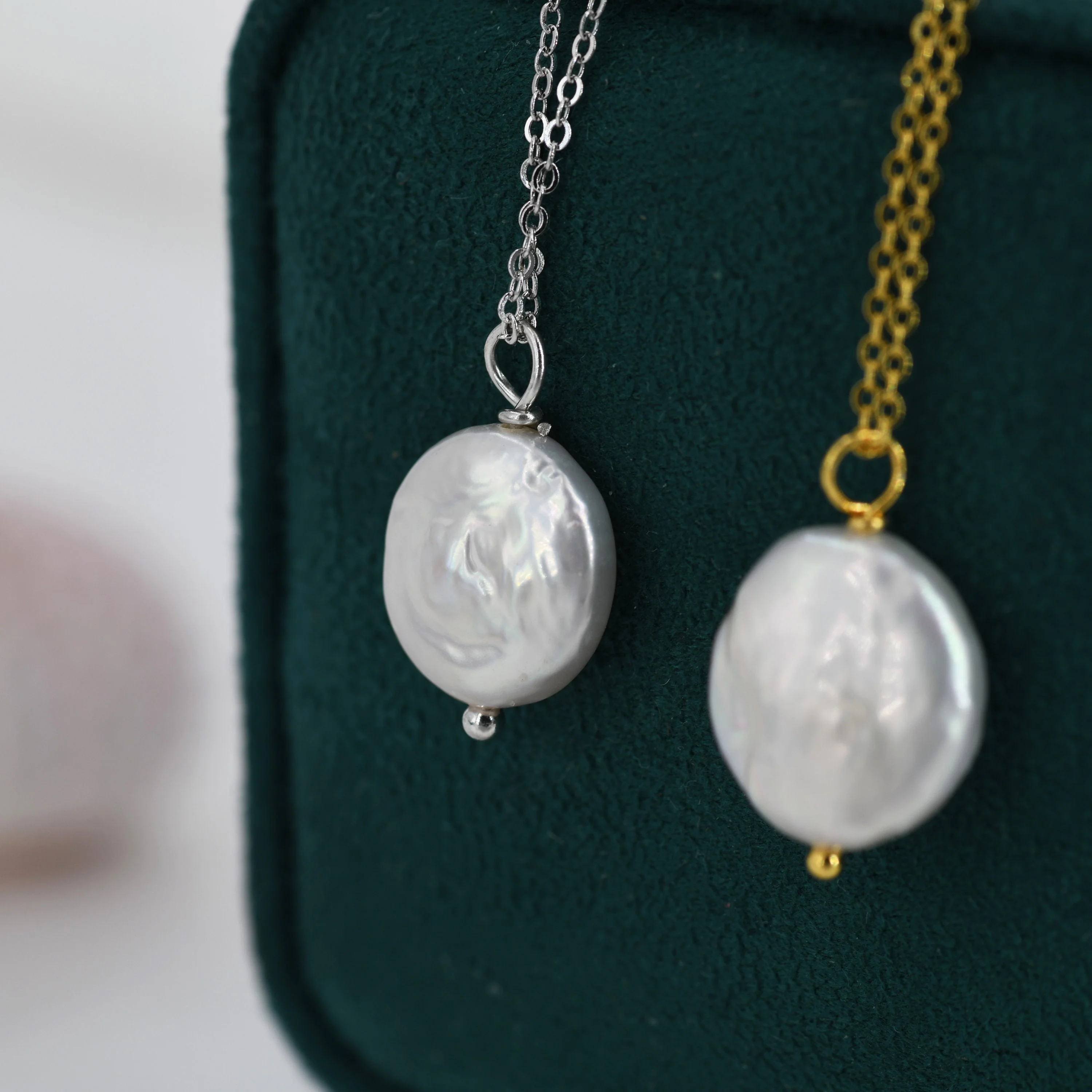 Coin Baroque Pearl Necklace in Sterling Silver, Keshi Pearl Necklace, Natural Freshwater Pearl Necklace - Image 3