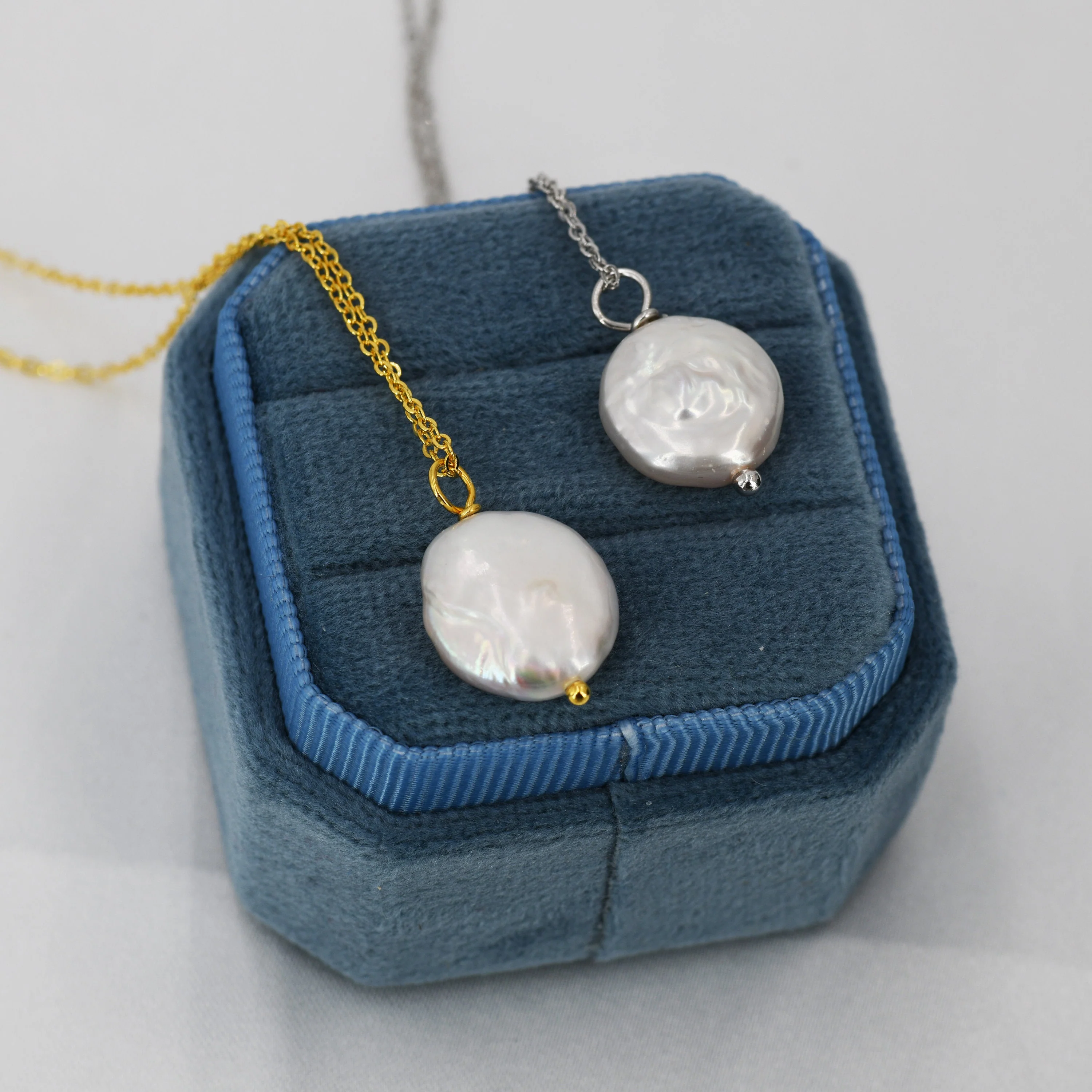 Coin Baroque Pearl Necklace in Sterling Silver, Keshi Pearl Necklace, Natural Freshwater Pearl Necklace - Image 4
