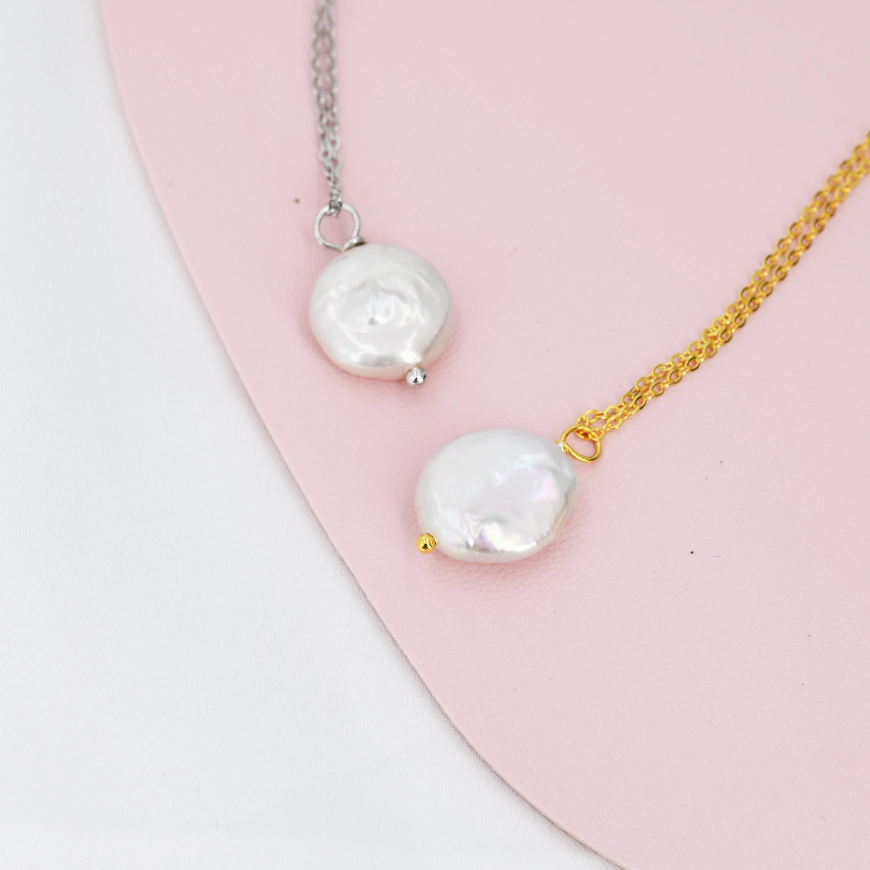 Coin Baroque Pearl Necklace in Sterling Silver, Keshi Pearl Necklace, Natural Freshwater Pearl Necklace - Image 6