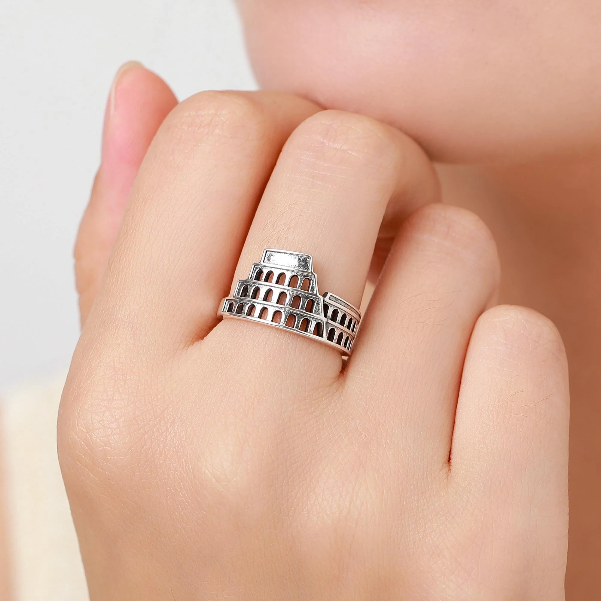 Colosseum Inspired Sterling Silver Adjustable Ring – Ancient Rome Collection - Oxidised Silver Chunky Statement Ring - Image 2