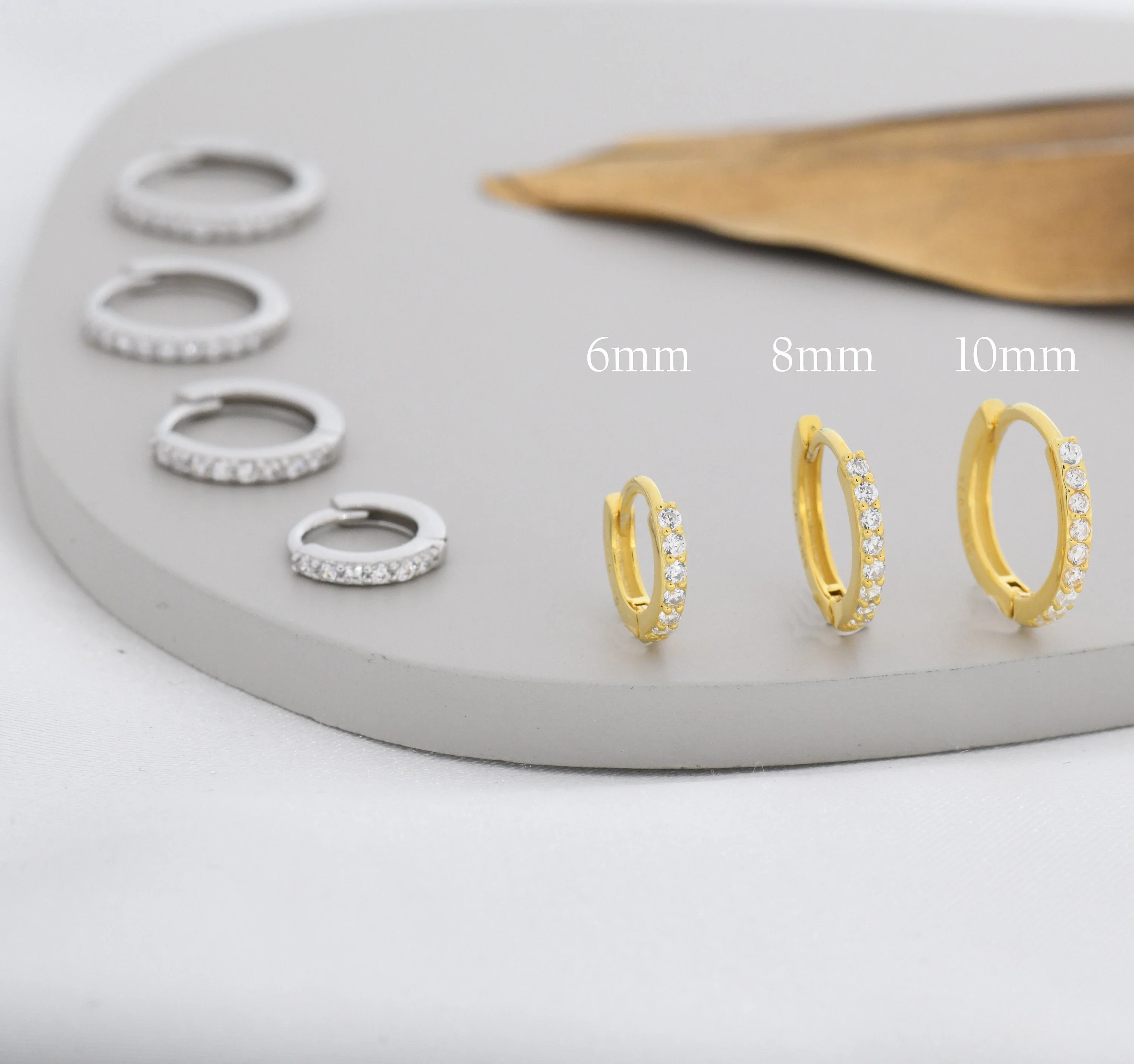 Skinny CZ Huggie Hoops in Sterling Silver, Silver or Gold, Minimalist Hoop Earrings, 6mm, 7mm,8mm, 9mm,10mm Hoops, cartilage hoops