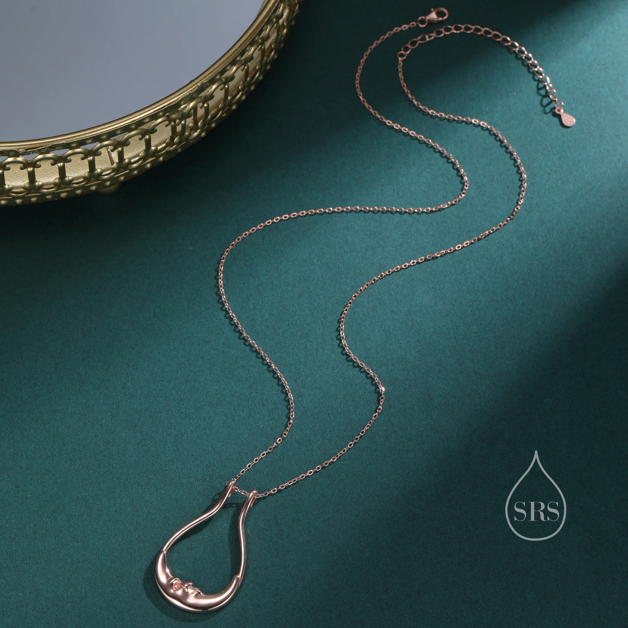 UK Only – Moon Face Ring Holder Necklace in Sterling Silver, Gold or Rose Gold,50cm - Image 6