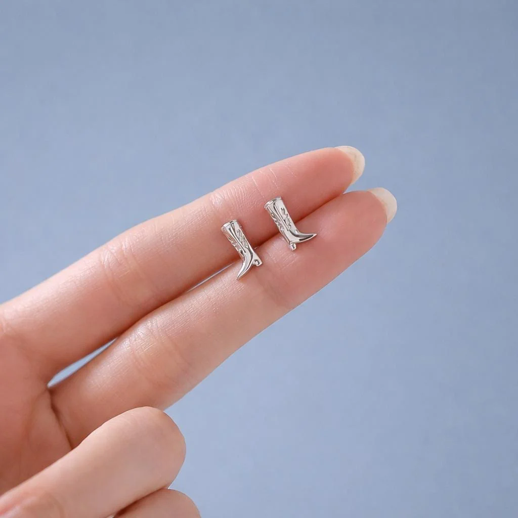 Cowboy Boot Stud Earrings in Sterling Silver, Silver, Gold or Rose Gold,  Cowboy Boot Earrings, Cowboy Earrings - Image 3