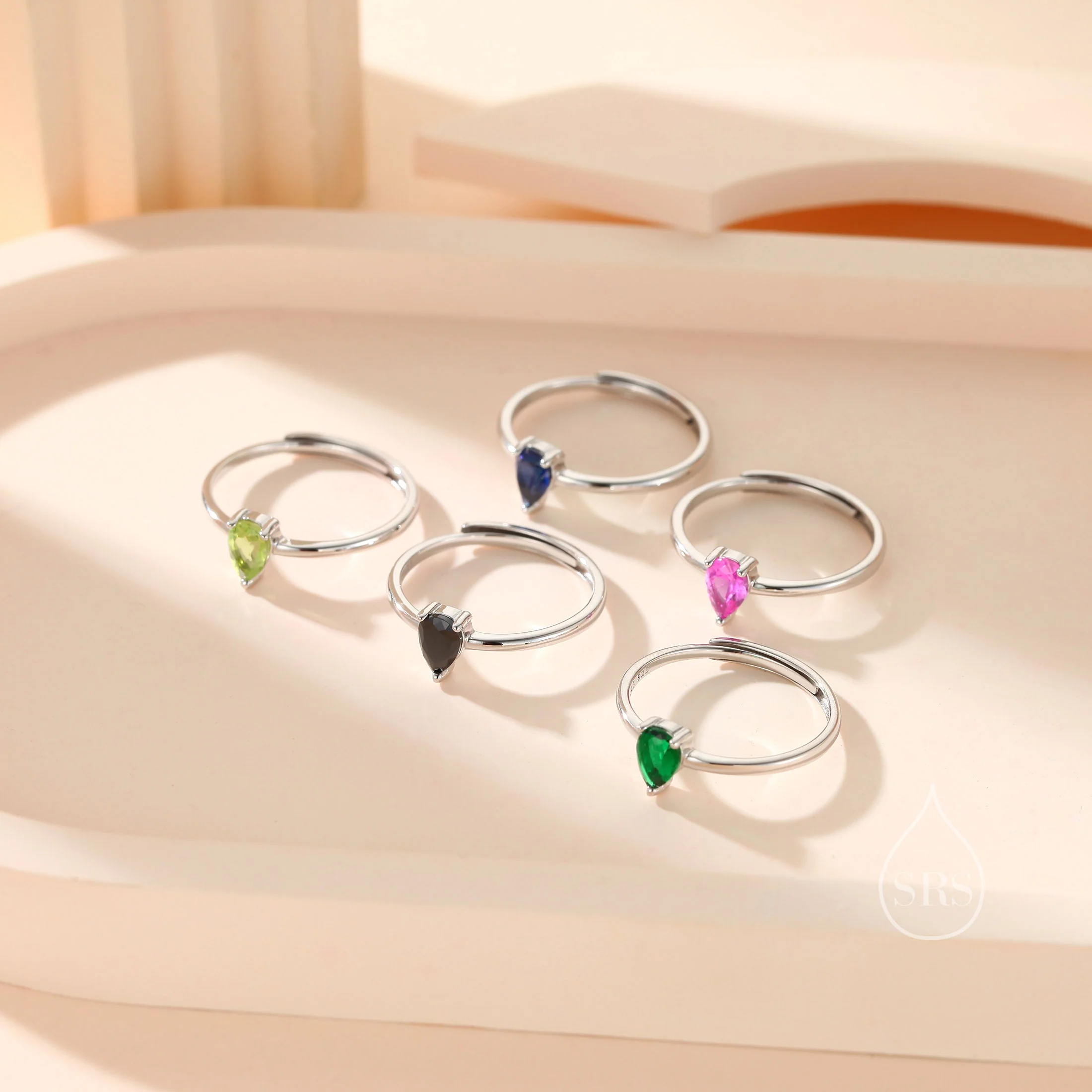 Created Green Emerald Droplet Ring in Sterling Silver, 4x6mm, Prong Set Pear Cut, Adjustable Size, Lab Emerald Ring, May Birthstone - Image 7