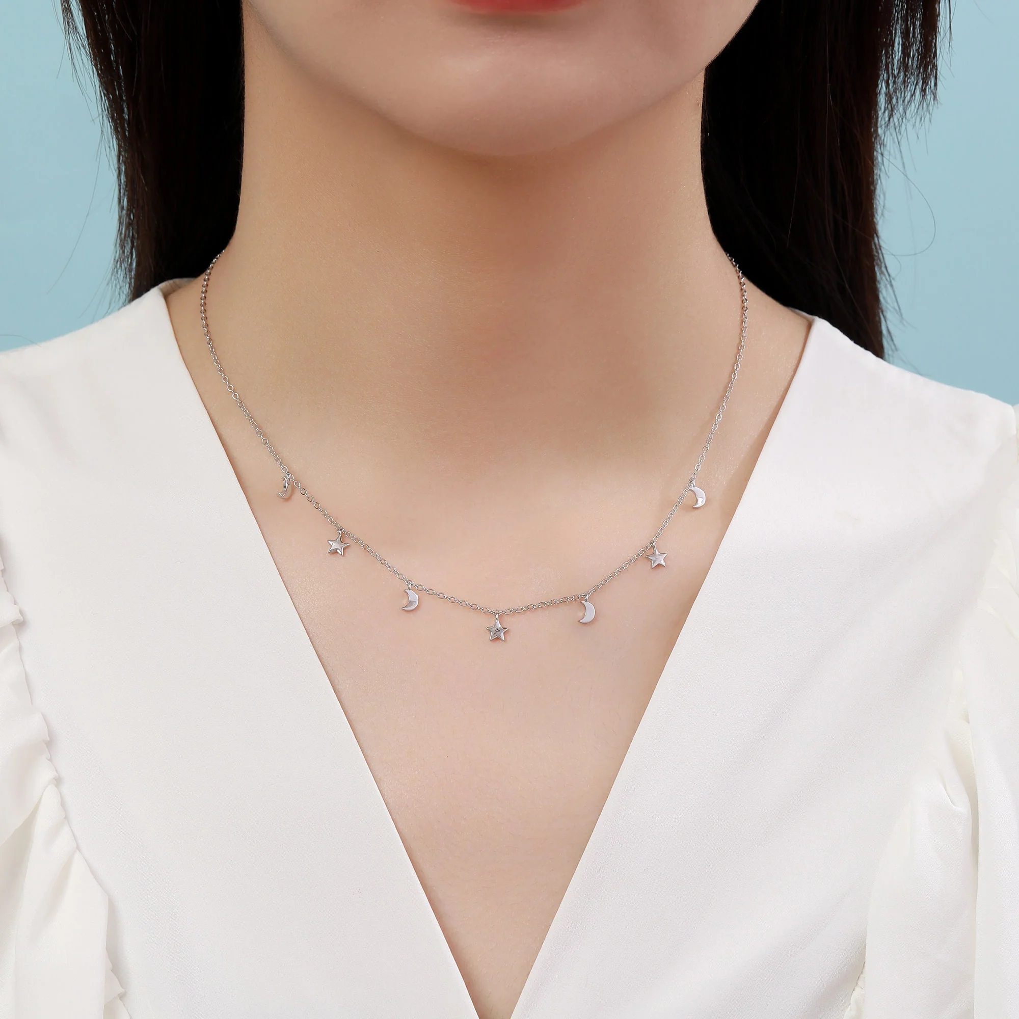 Crescent Moon and Star Charm Necklace in Sterling Silver, Silver or Gold, Star and Moon Necklace, Star Moon Pendant, New Moon Necklace - Image 3