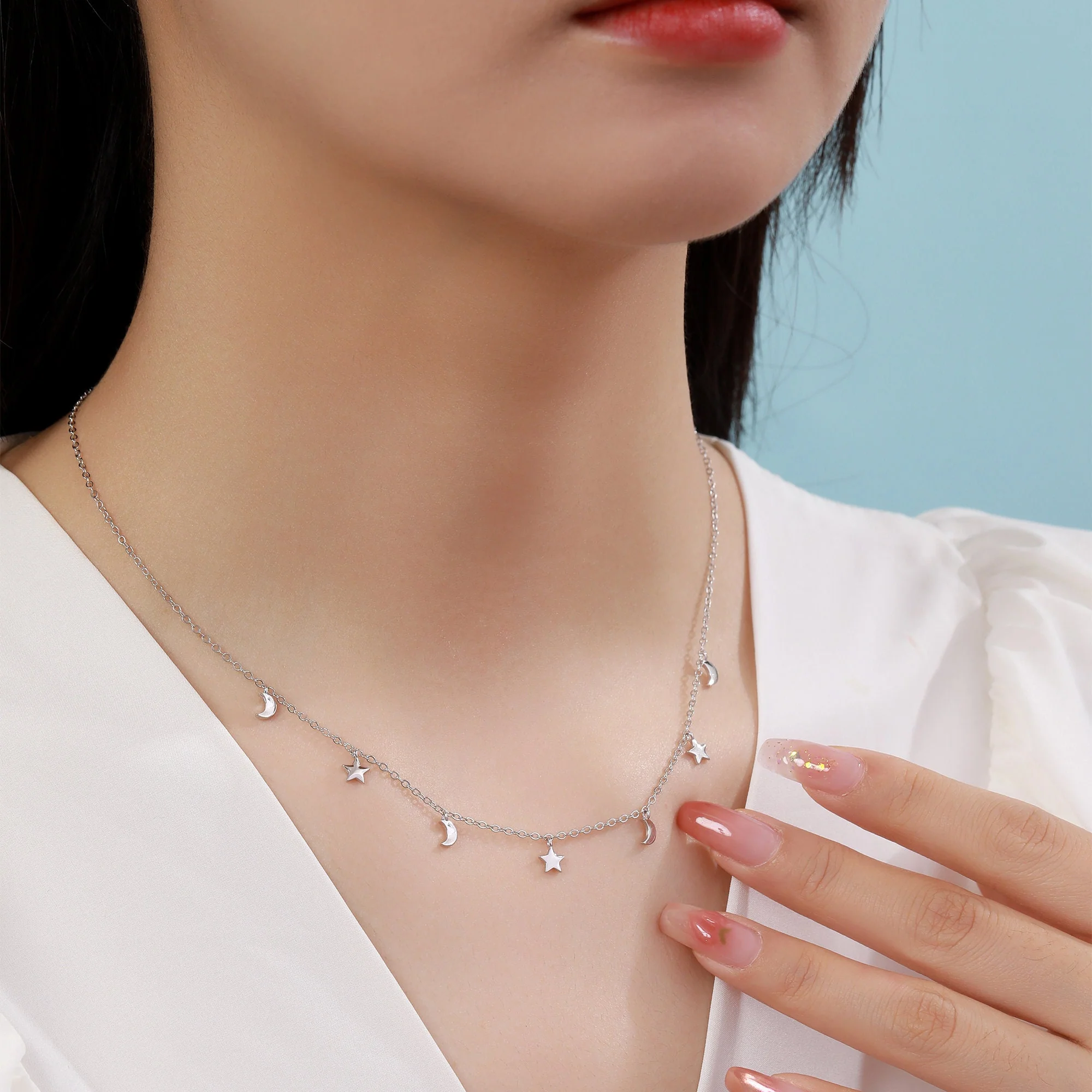 Crescent Moon and Star Charm Necklace in Sterling Silver, Silver or Gold, Star and Moon Necklace, Star Moon Pendant, New Moon Necklace - Image 4
