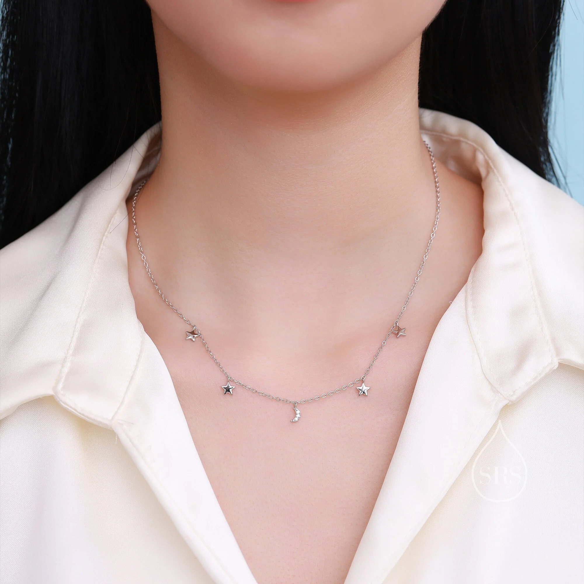 Crescent Moon and Star CZ Charm Necklace in Sterling Silver, Silver or Gold, Star and Moon Necklace, Star Moon Pendant, New Moon Necklace - Image 4