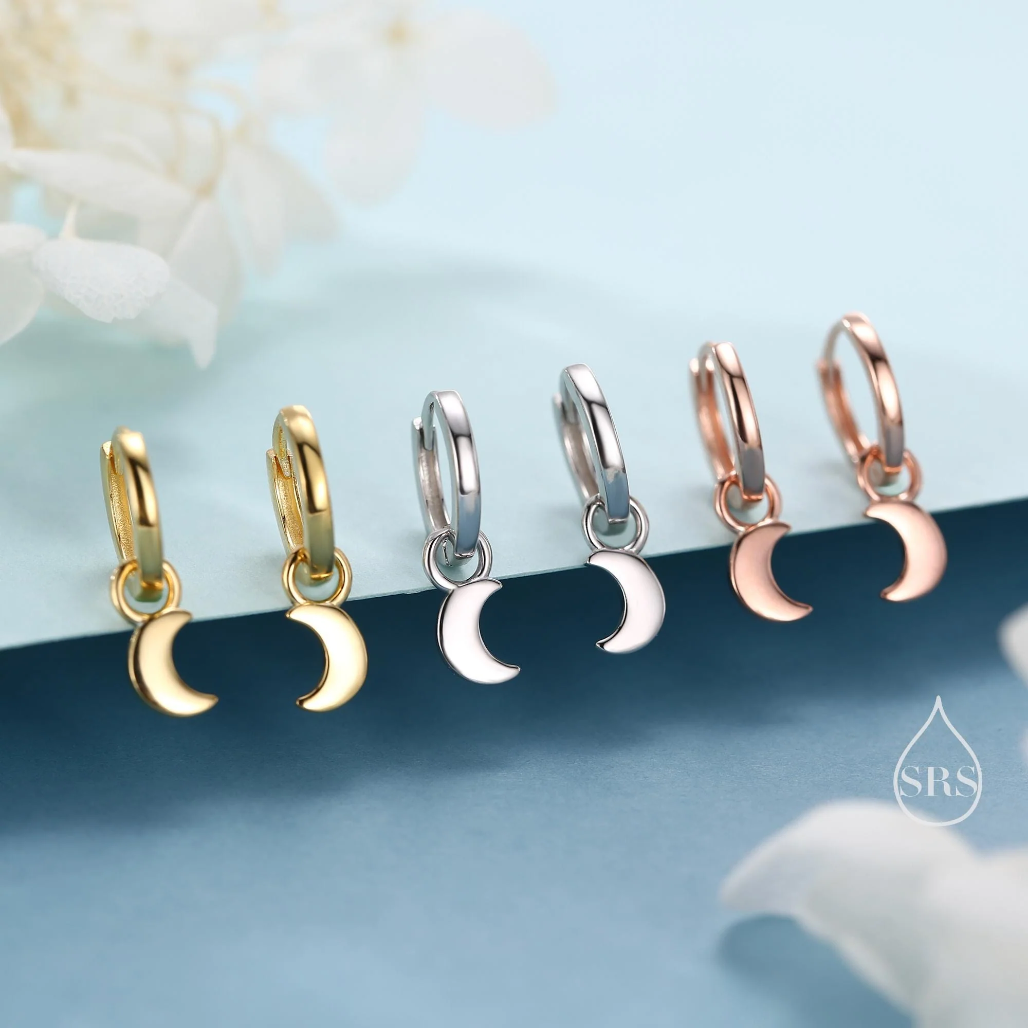 Crescent Moon Charm Huggie Hoop Earrings in Sterling Silver, Detachable Charm Hoops, Celestial Earrings, Silver, Gold and Rose Gold - Image 5