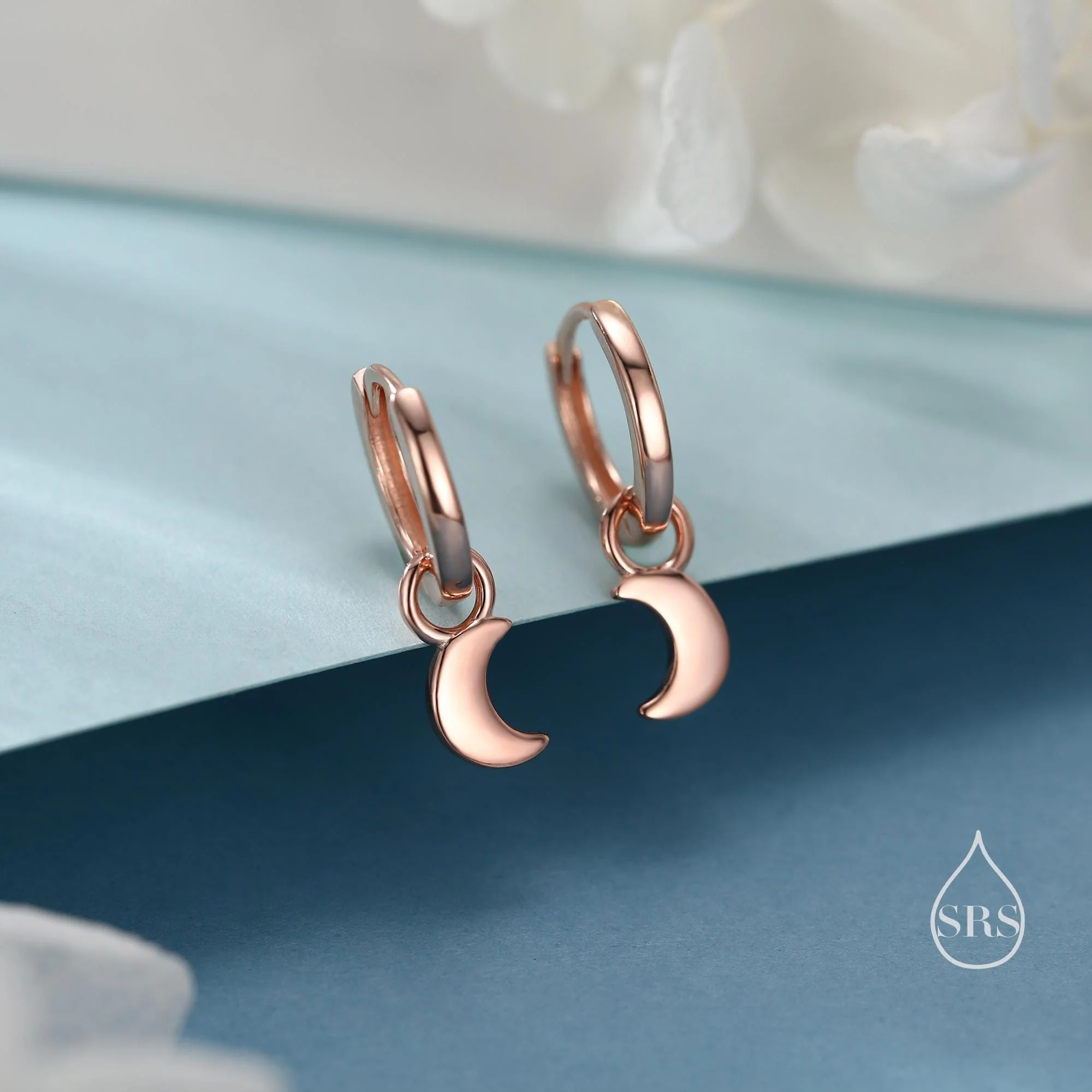 Crescent Moon Charm Huggie Hoop Earrings in Sterling Silver, Detachable Charm Hoops, Celestial Earrings, Silver, Gold and Rose Gold - Image 6