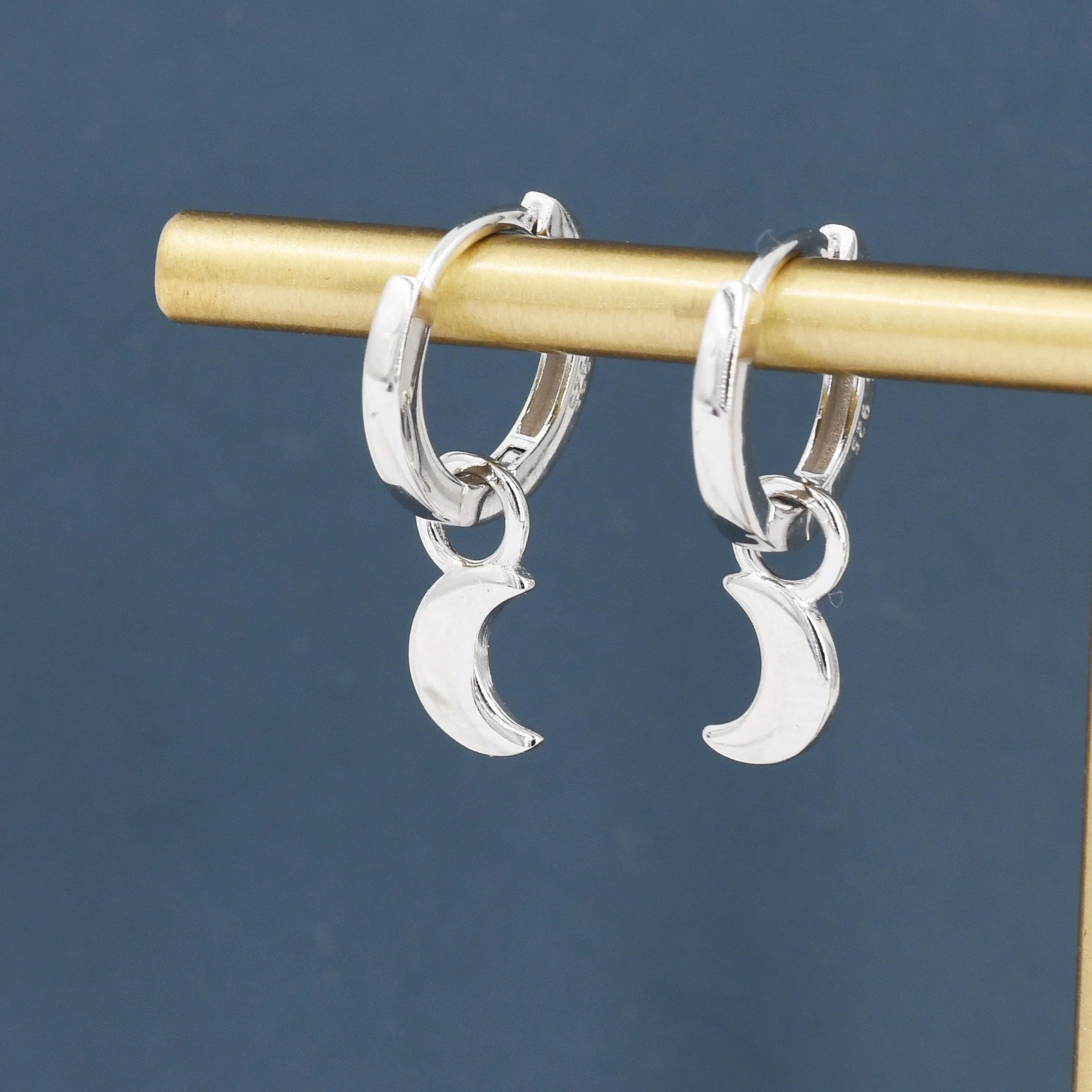 Crescent Moon Charm Huggie Hoop Earrings in Sterling Silver, Detachable Charm Hoops, Celestial Earrings, Silver, Gold and Rose Gold - Image 7