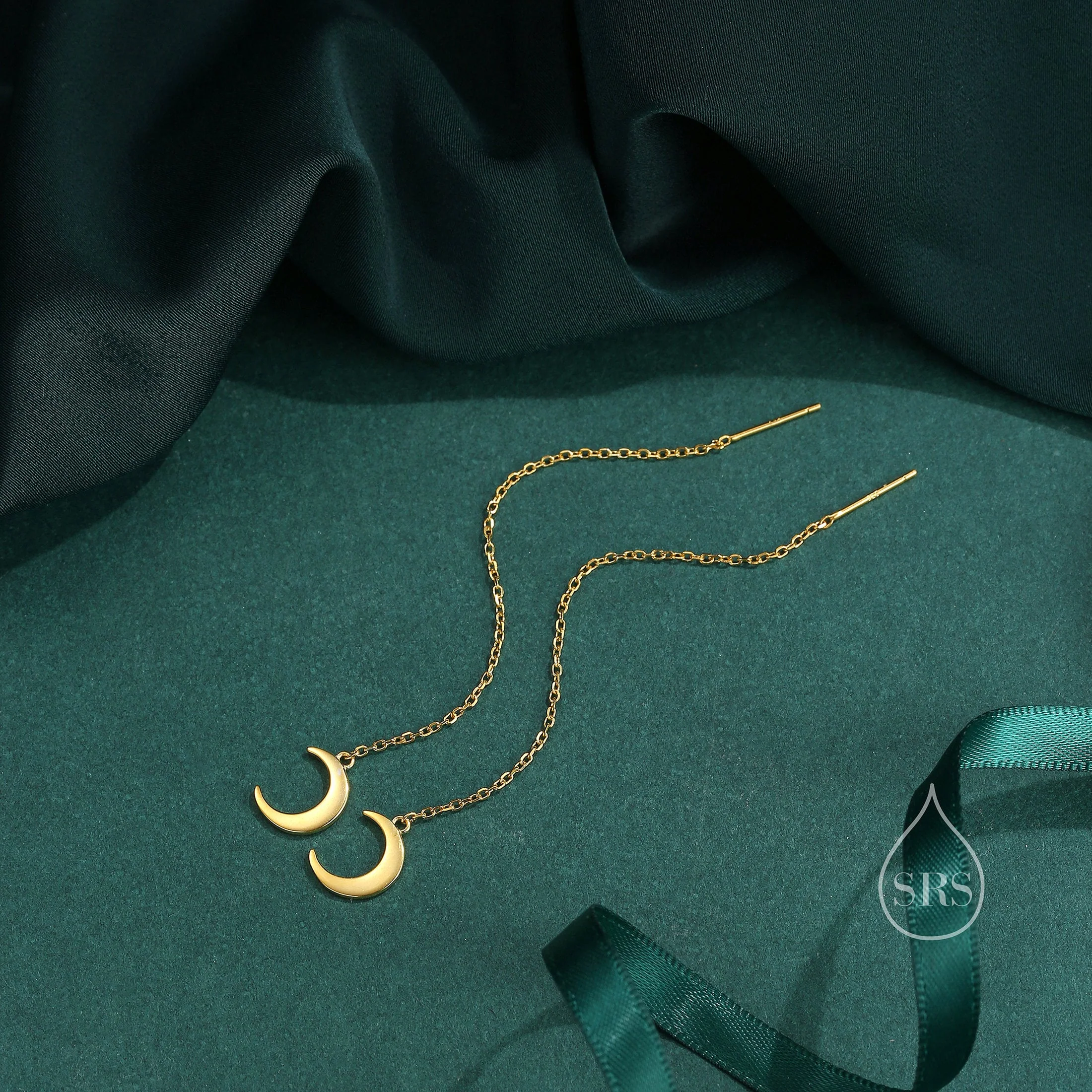 Crescent Moon Dangle Threaders Earrings in Sterling Silver - Image 9