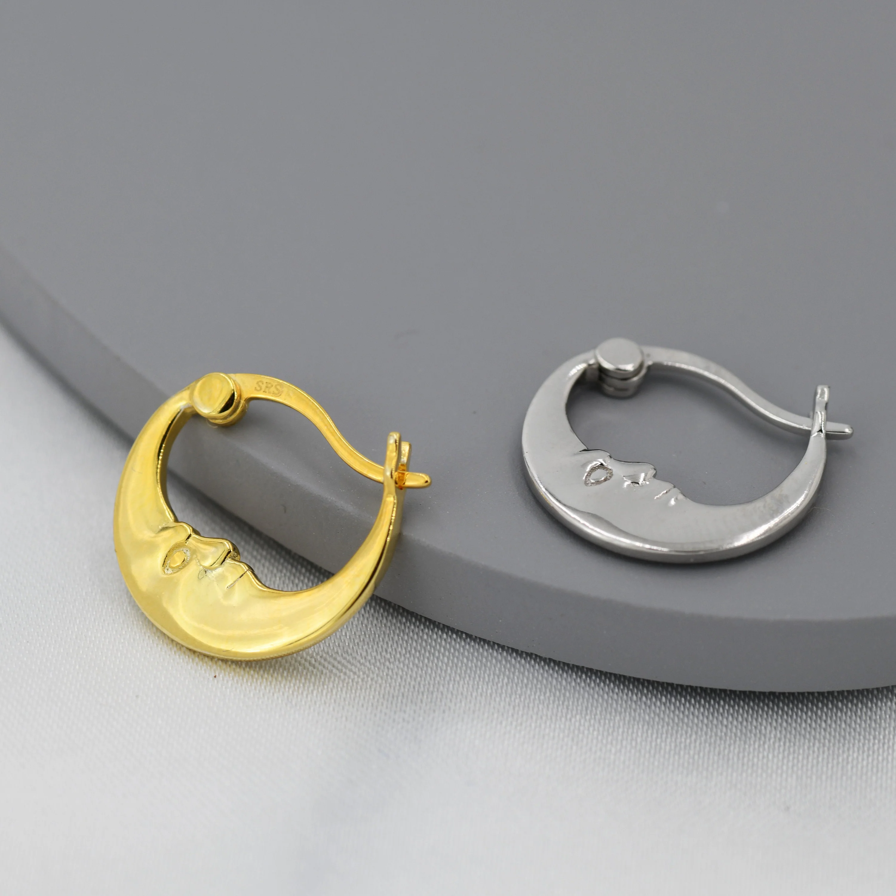 Crescent Moon Huggie Hoop in Sterling Silver, Silver or Gold,  Moon Hoop Earrings, Celestial Jewellery - Image 2