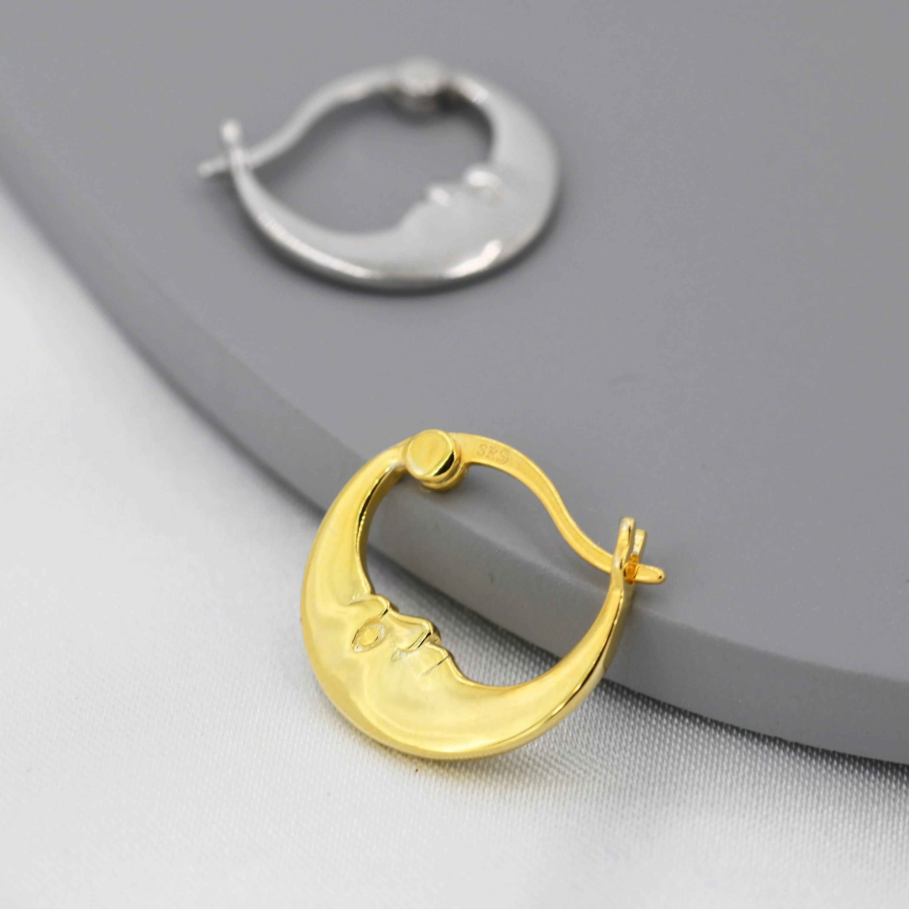 Crescent Moon Huggie Hoop in Sterling Silver, Silver or Gold,  Moon Hoop Earrings, Celestial Jewellery - Image 3