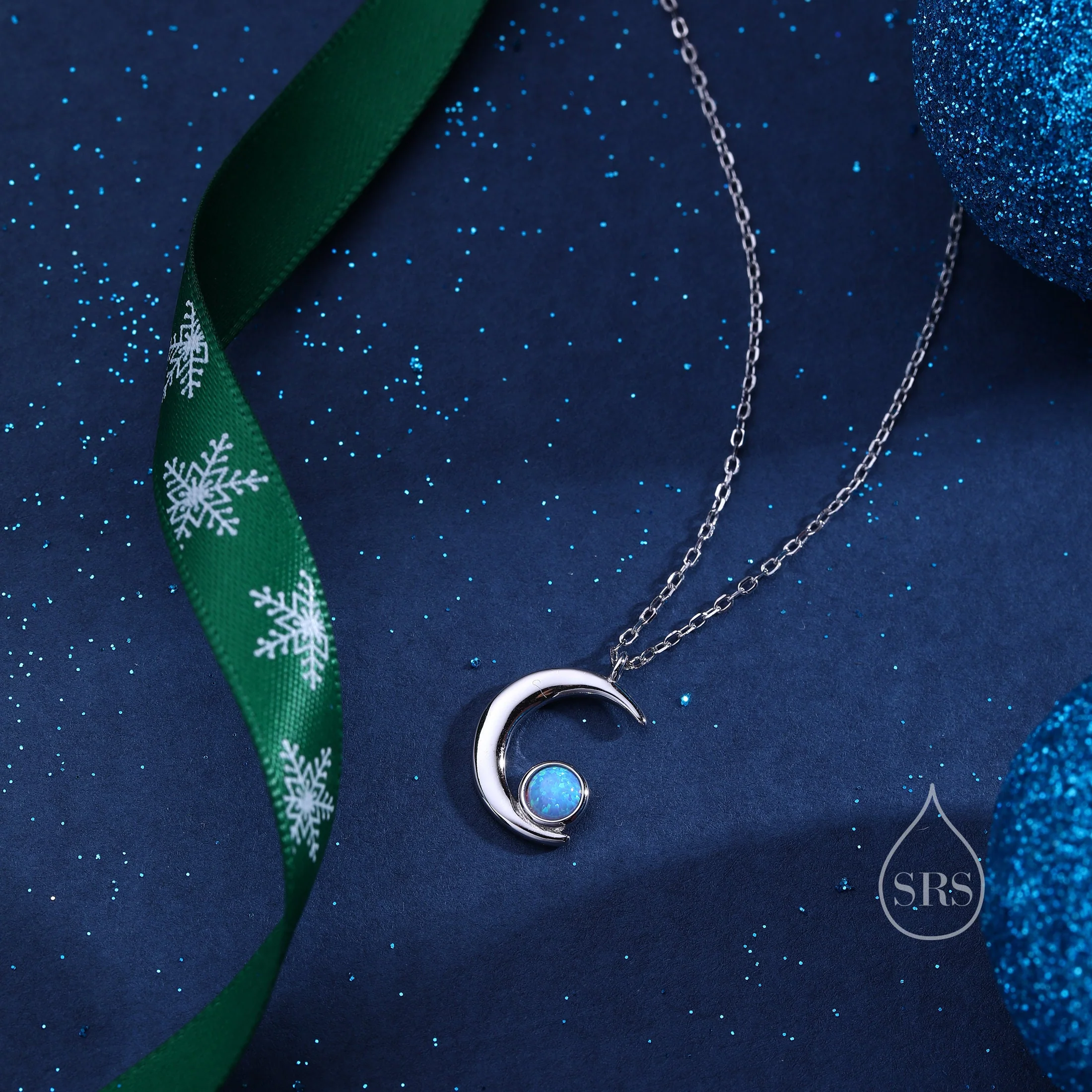 Crescent Moon Pendant Necklace in Sterling Silver with Opal or Moonstone, Silver or Gold, Moon Necklace, Celestial Jewellery - Image 5