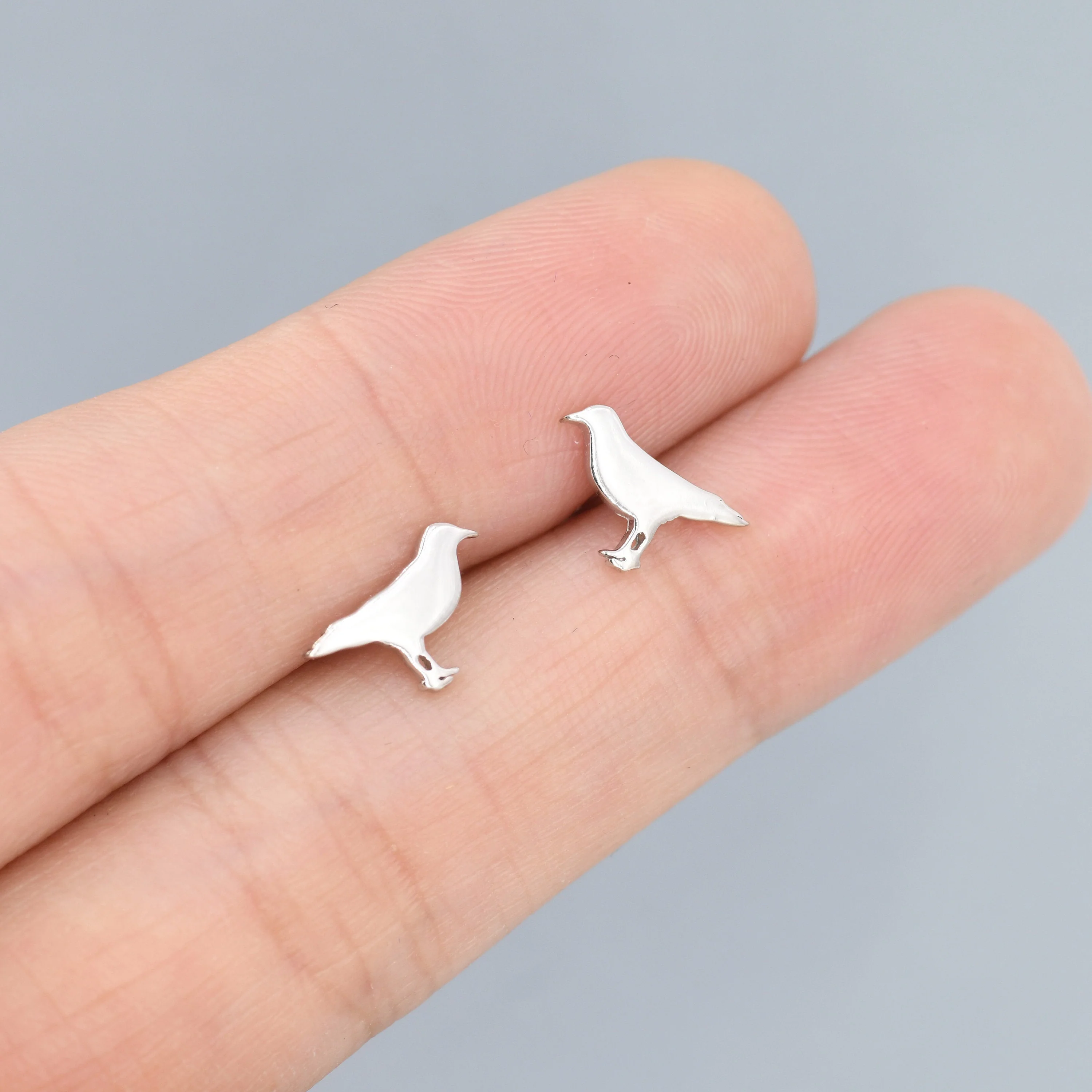 Crow Bird Stud Earrings in Sterling Silver, Silver or Gold, Crow Earrings, Animal Earrings, Nature Inspired - Image 3