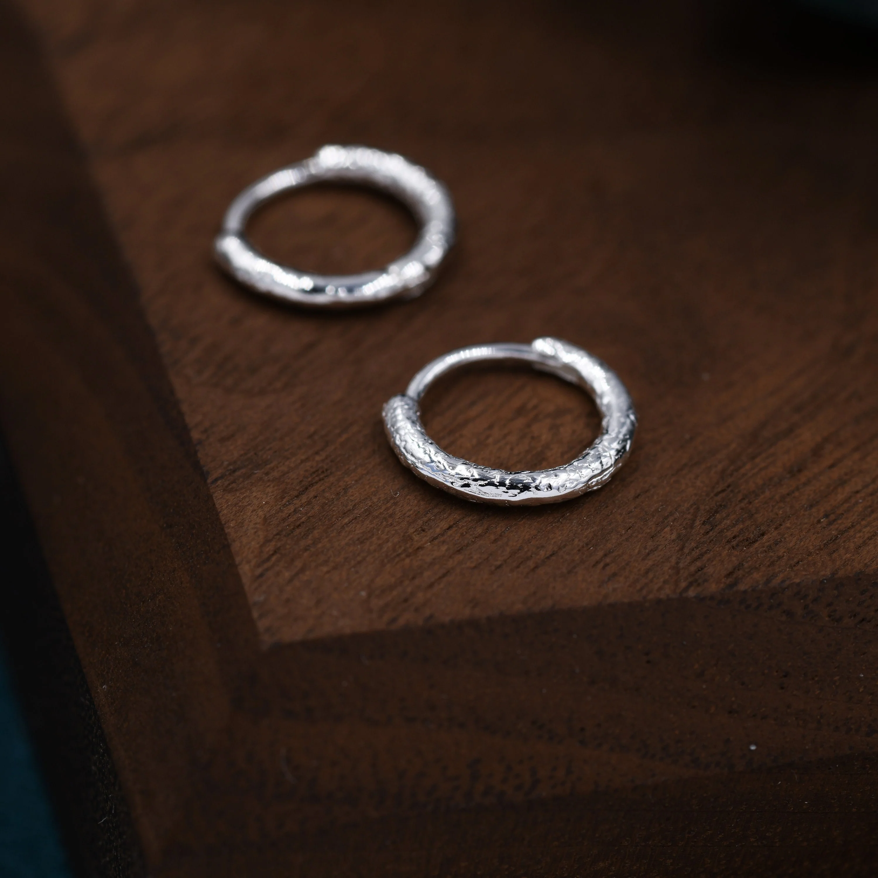 Crumbled Foil Effect Hoop Earrings, 6mm or 8mm, Silver, Gold or Rose Gold,  Foil Earrings, Organic Shape Hoops, Hammered Hoops - Image 4